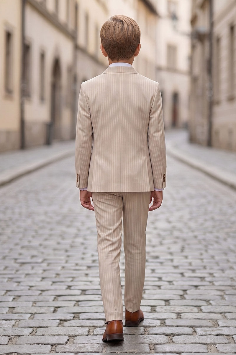 Boys Beige Pinstripe Double-Breasted 2-Piece Suit for Weddings