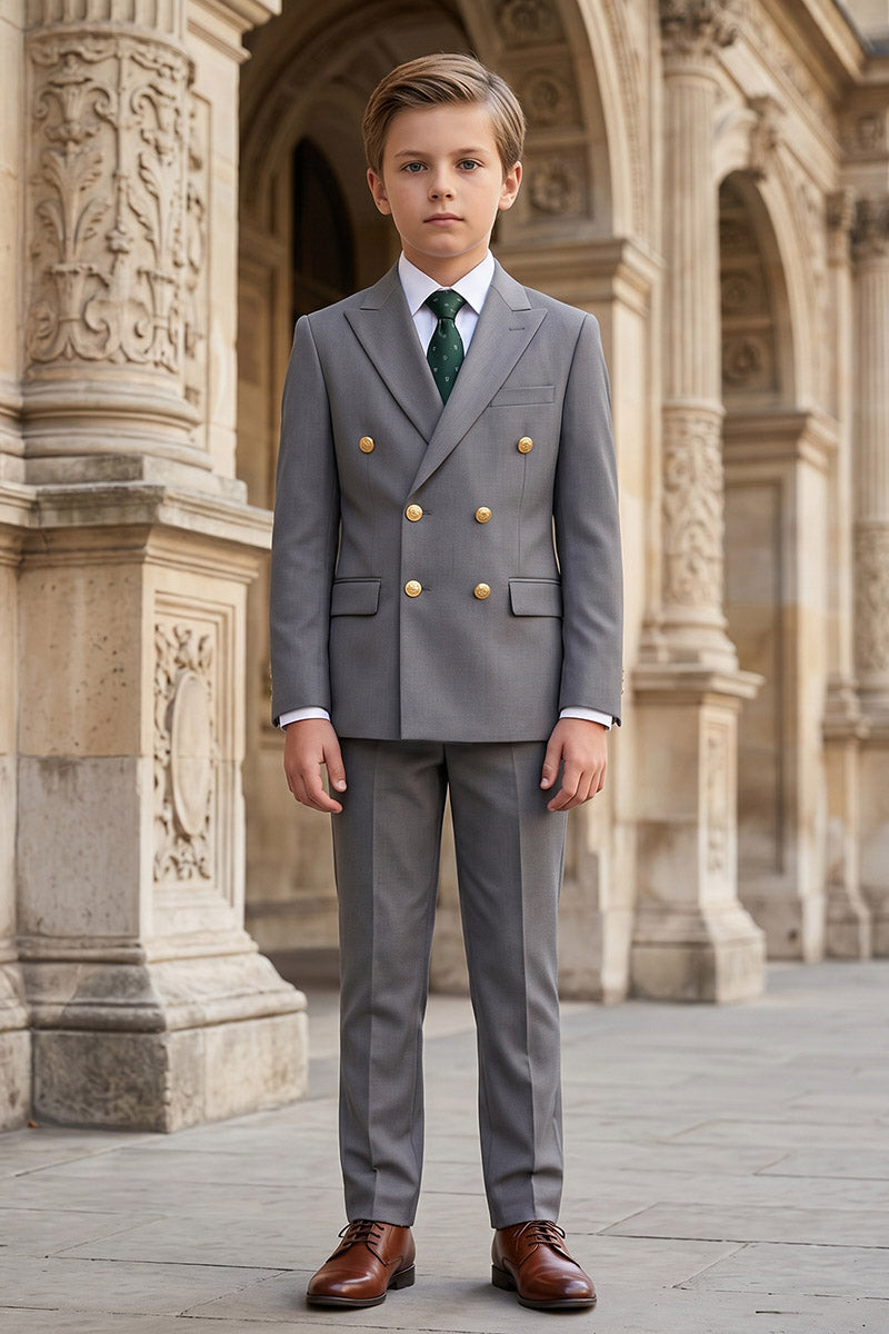 Boys Grey Double-Breasted 2-Piece Suit for Weddings
