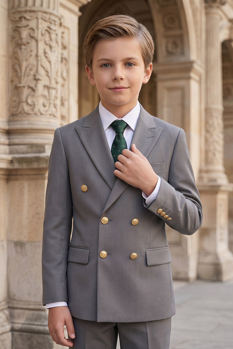 Boys Grey Double-Breasted 2-Piece Suit for Weddings