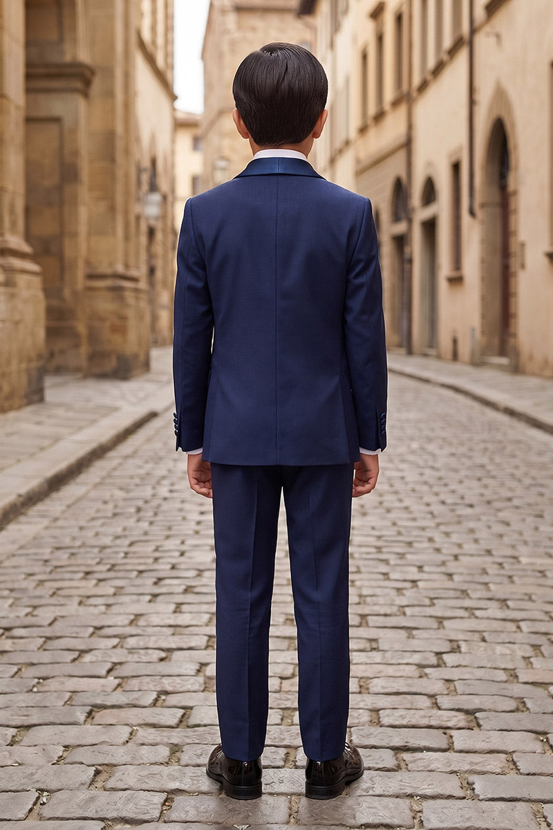 Boys Navy Blue Tuxedo with Shawl Lapel 3-Piece Suit