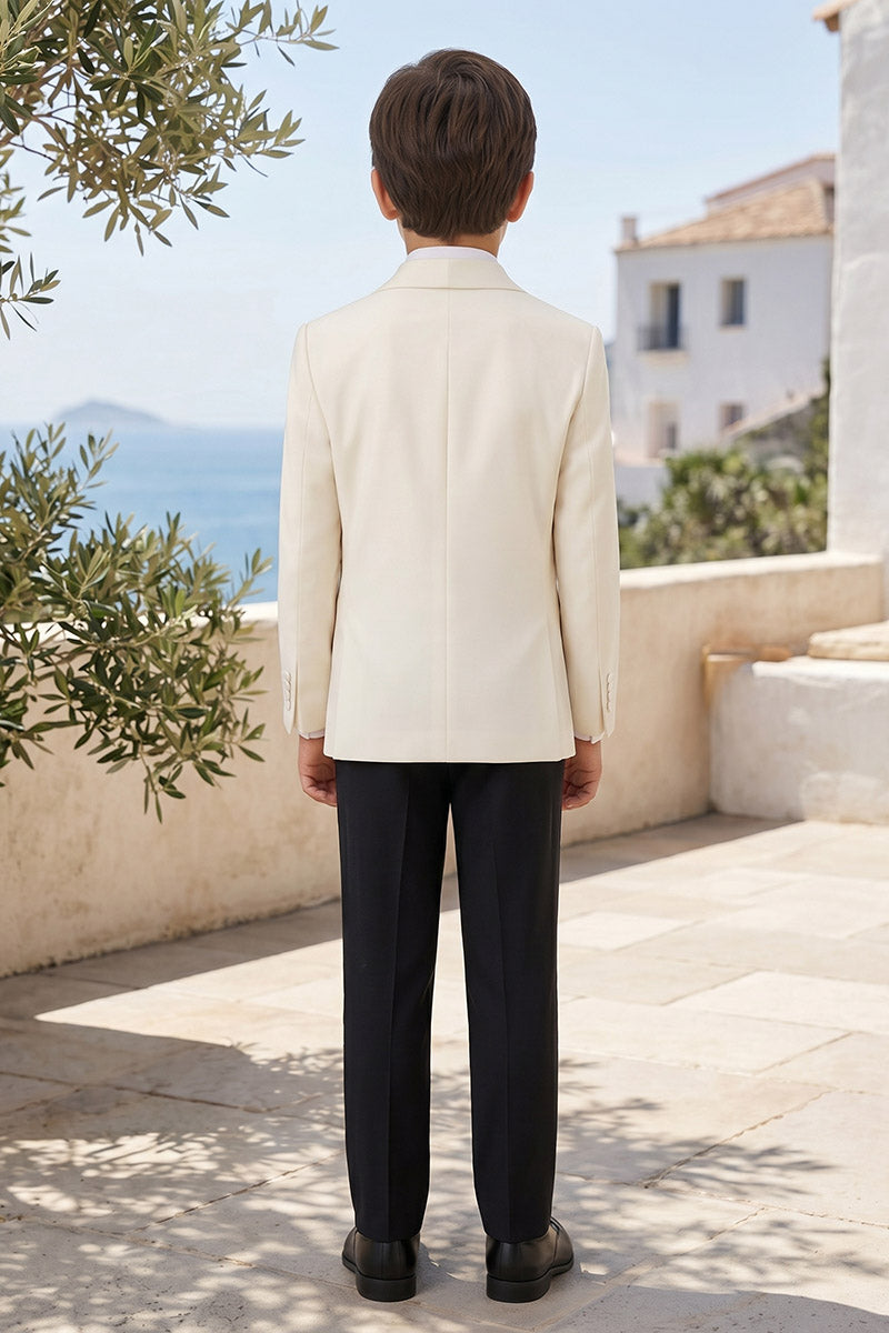 Boys Ivory Shawl Lapel Tuxedo with Black Trousers 2-Piece Suit