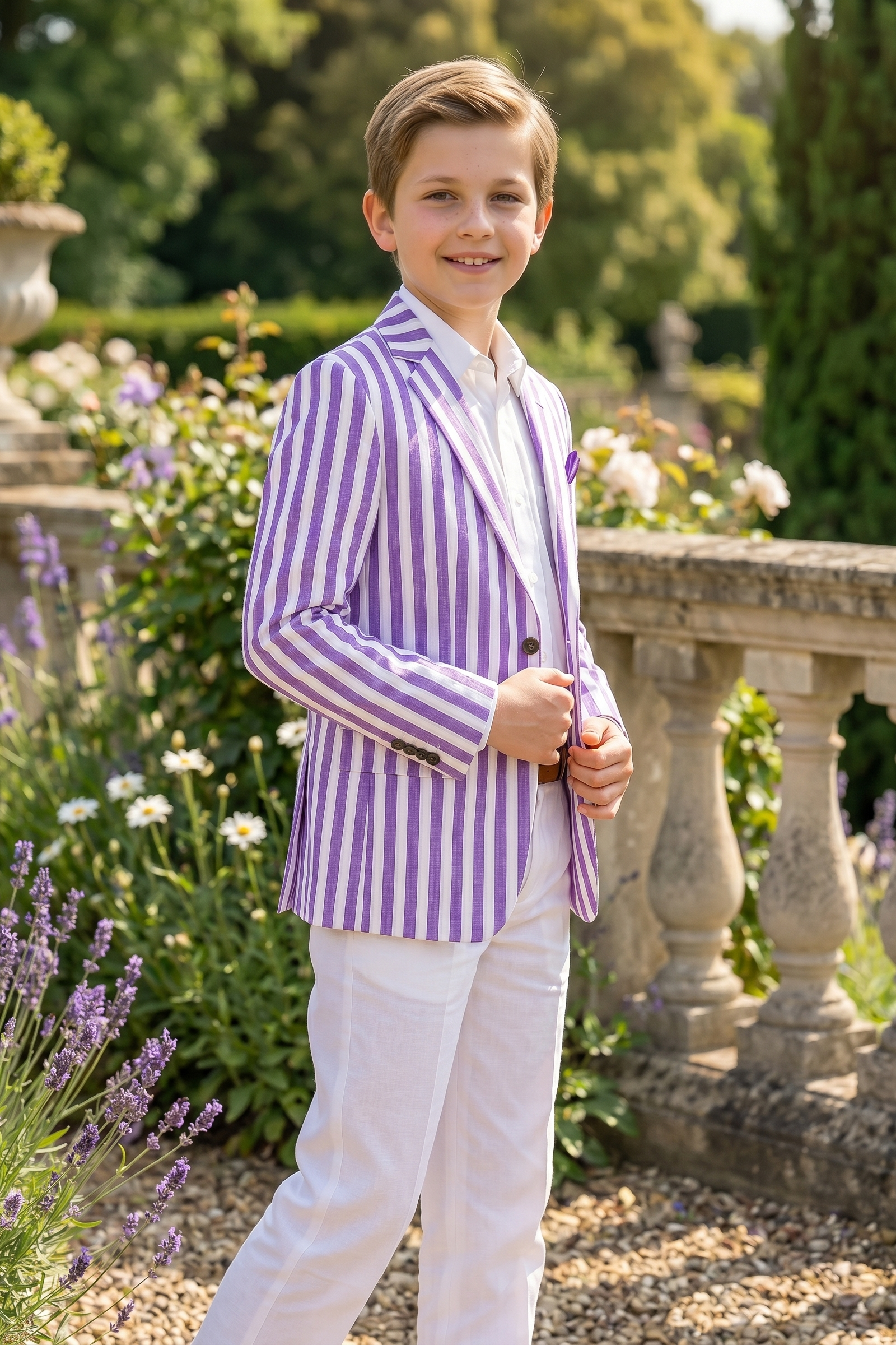 Purple And White Striped Single-Breasted 2-Piece Suit