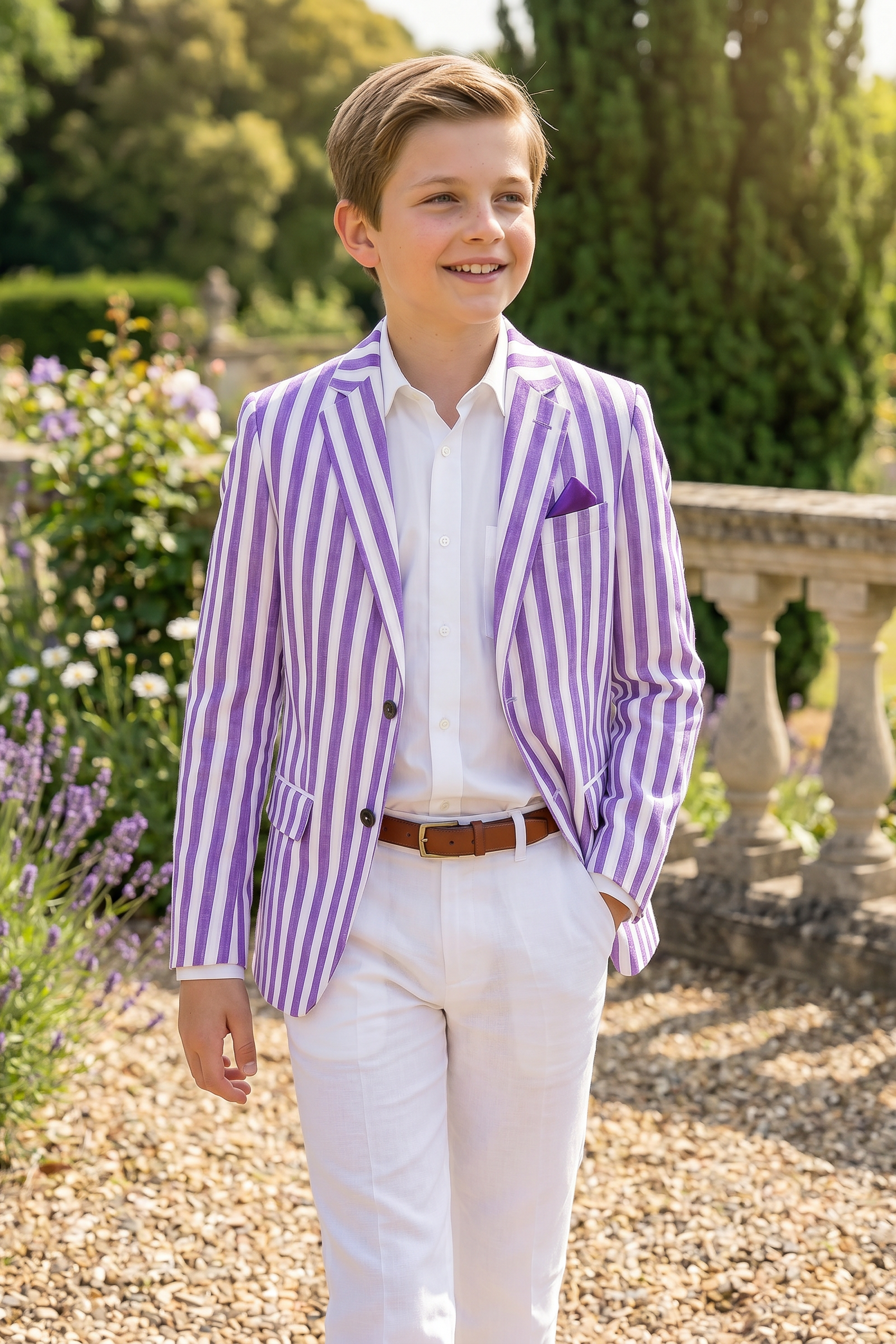 Purple And White Striped Single-Breasted 2-Piece Suit