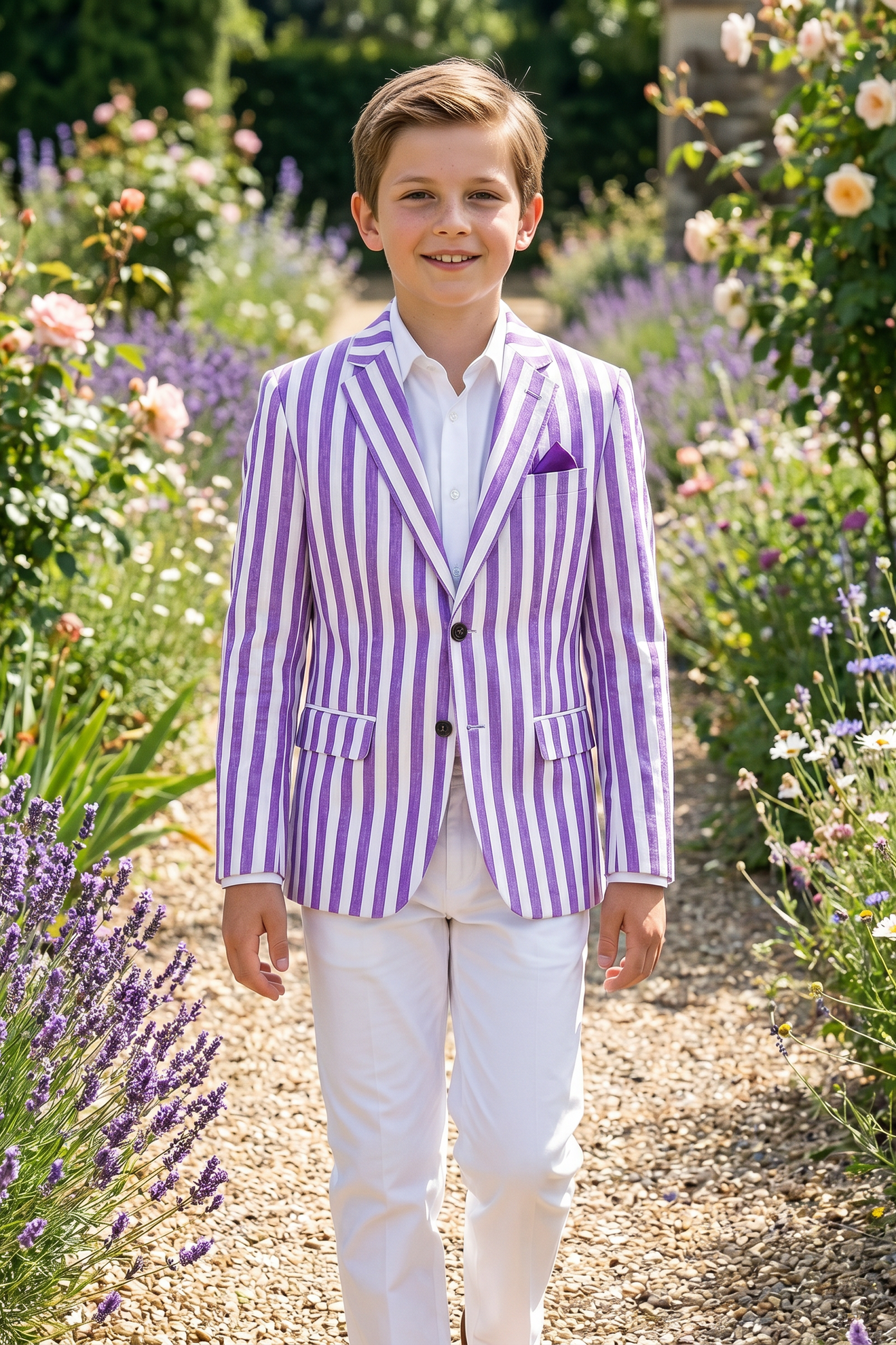 Purple And White Striped Single-Breasted 2-Piece Suit