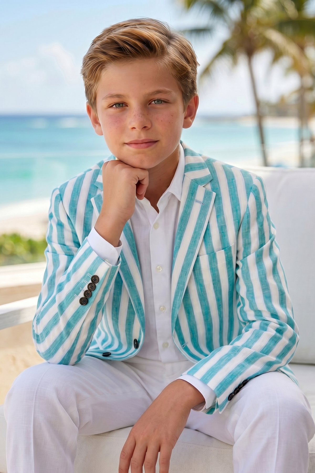 Tiffany Blue And White Striped Single-Breasted 2-Piece Suit