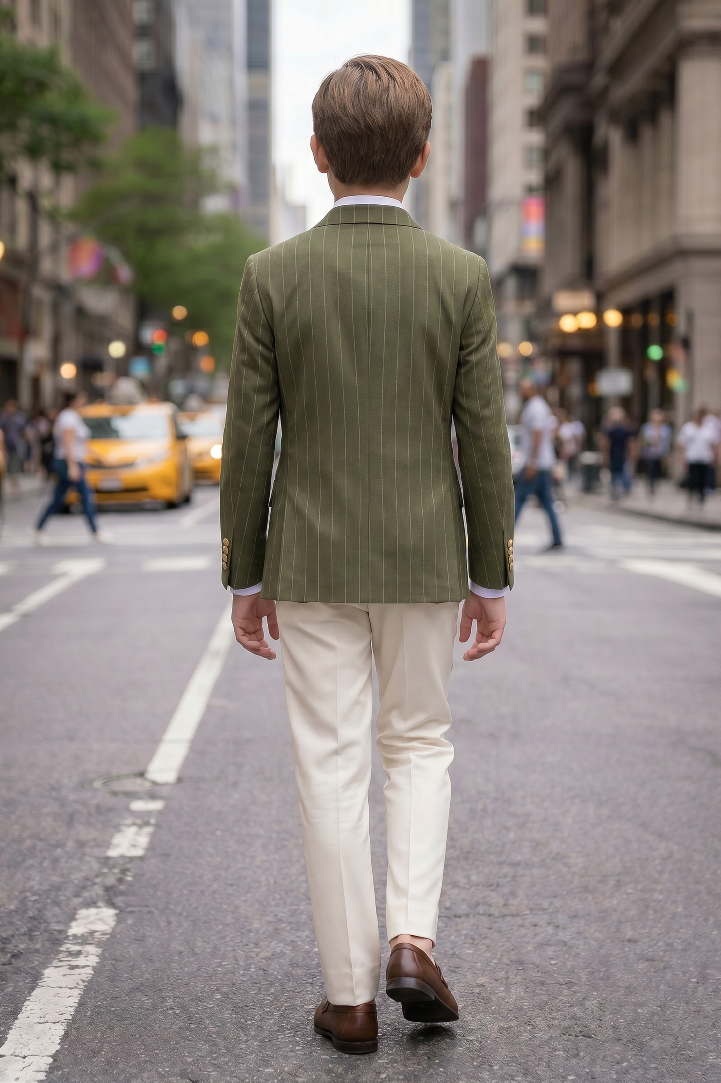 Olive Green Pinstriped Double-Breasted 2-Piece Suit