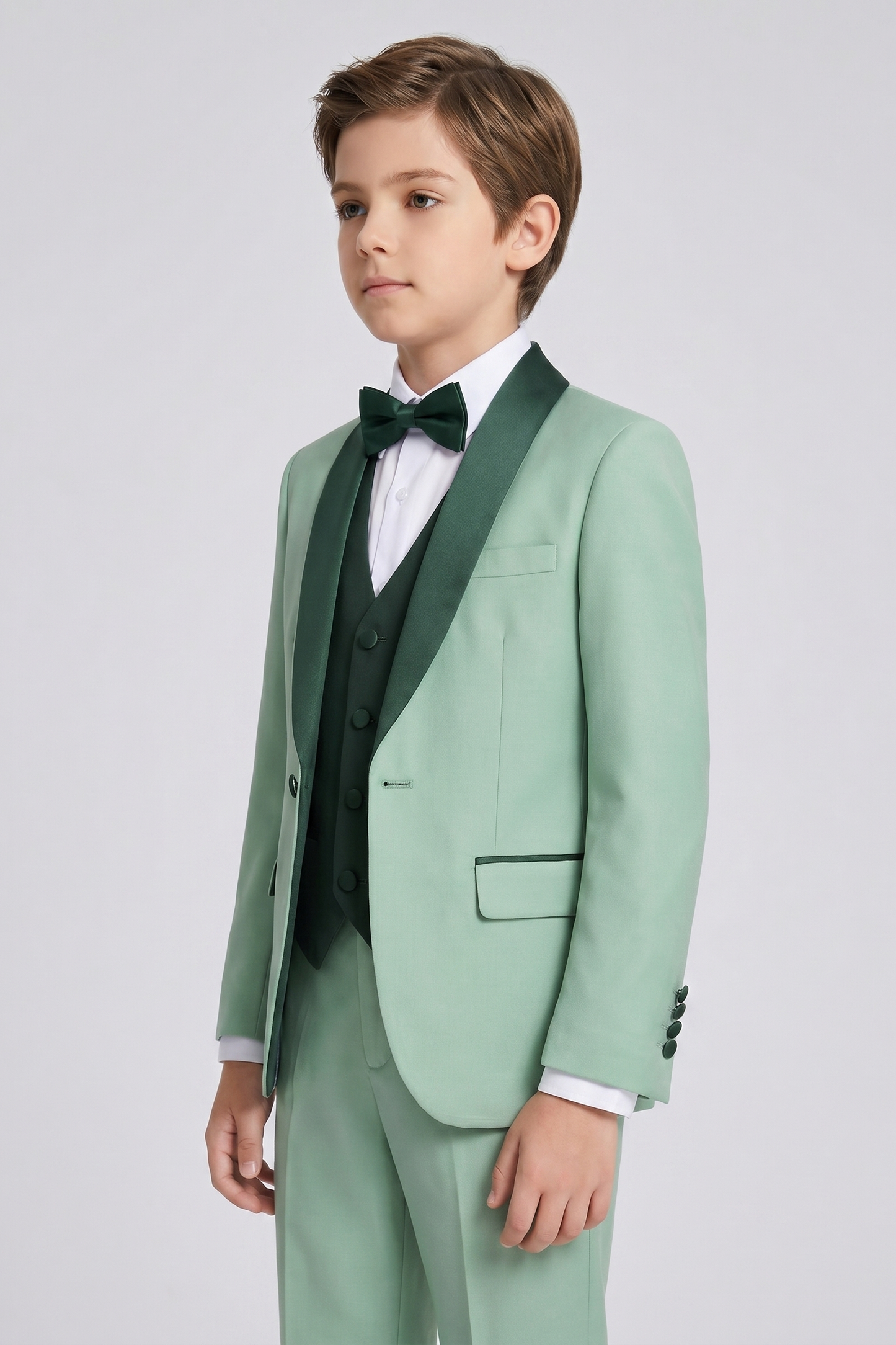 Light Green And Dark Green Color-Blocked 3-Piece Suit