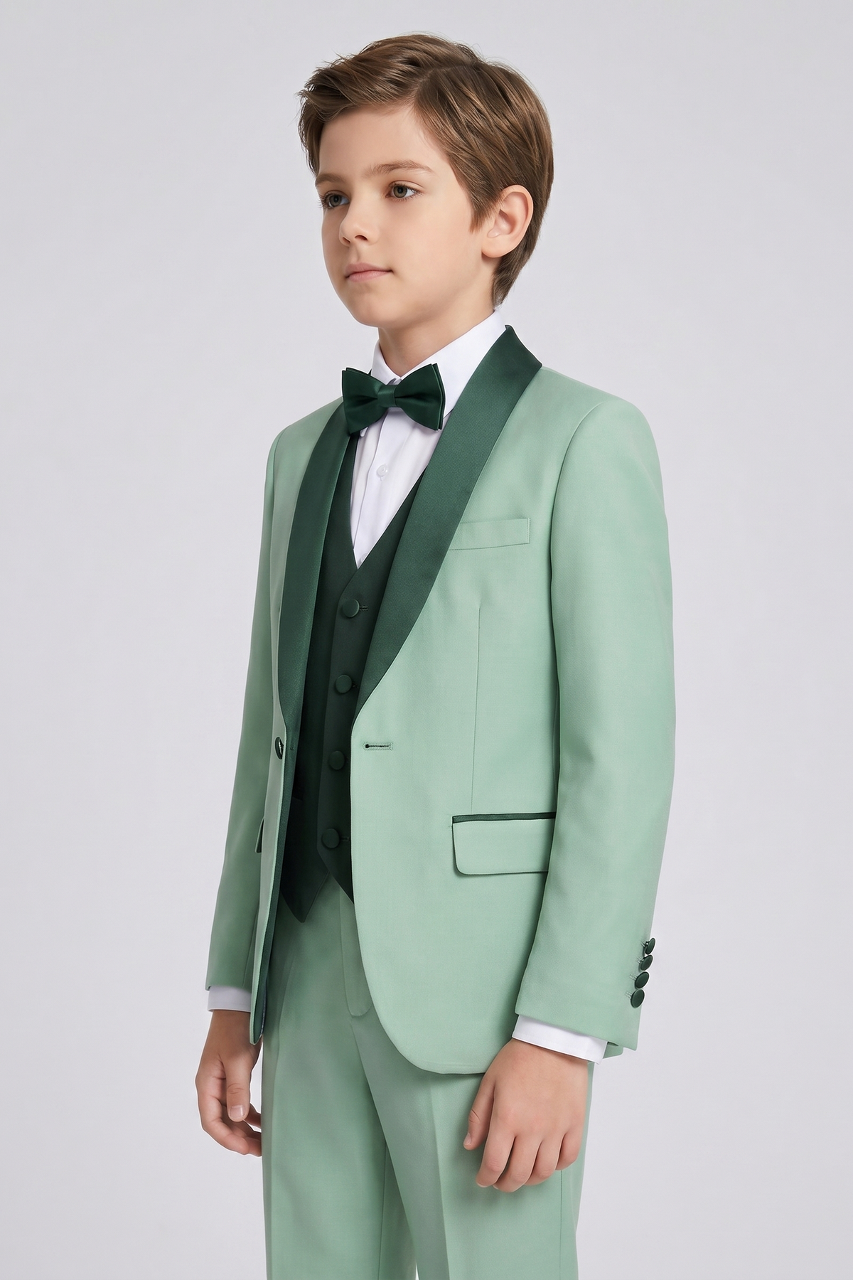 Light Green And Dark Green Color-Blocked 3-Piece Suit