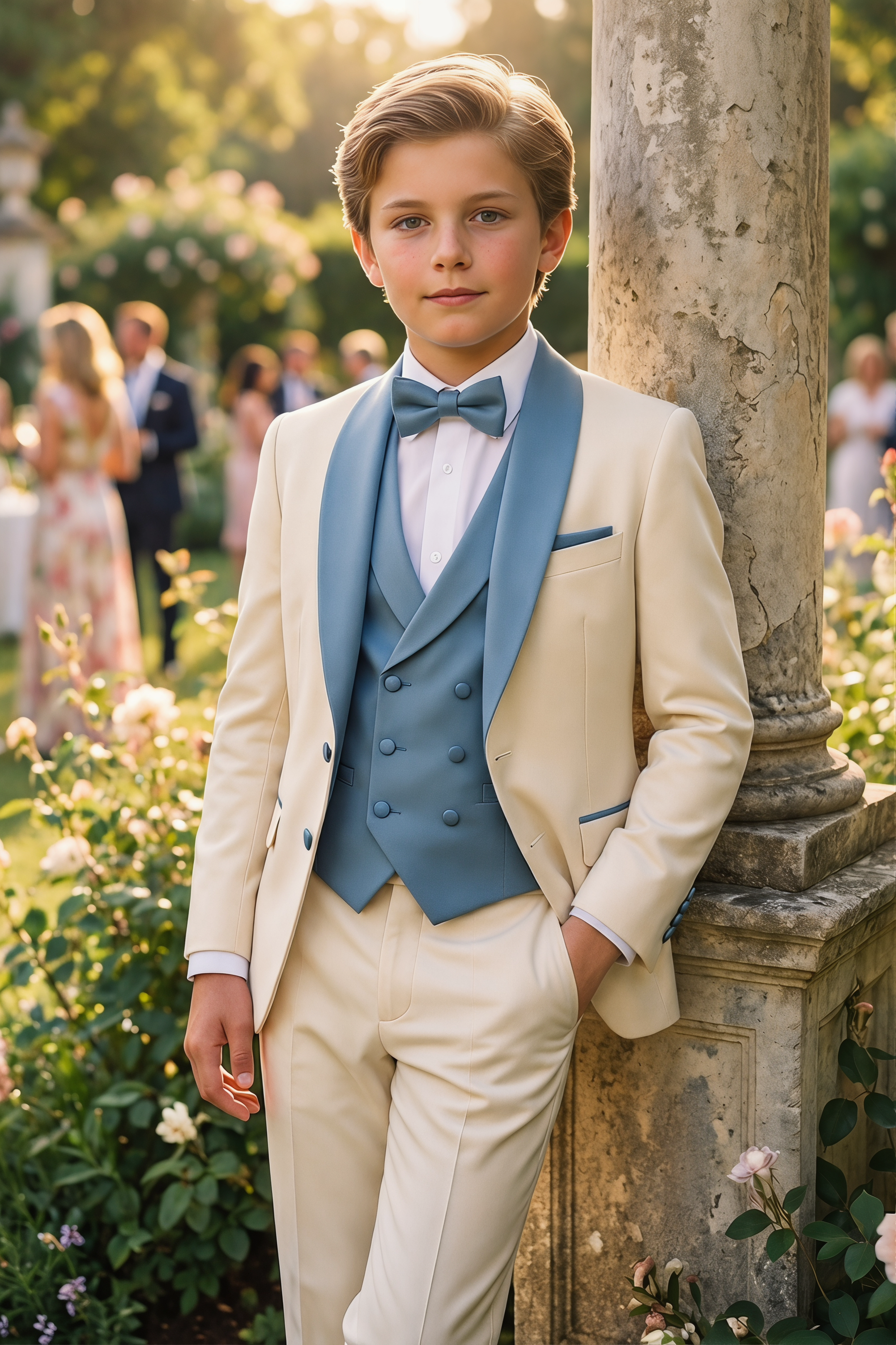 Light Apricot And Light Blue Color-Blocked 3-Piece Suit