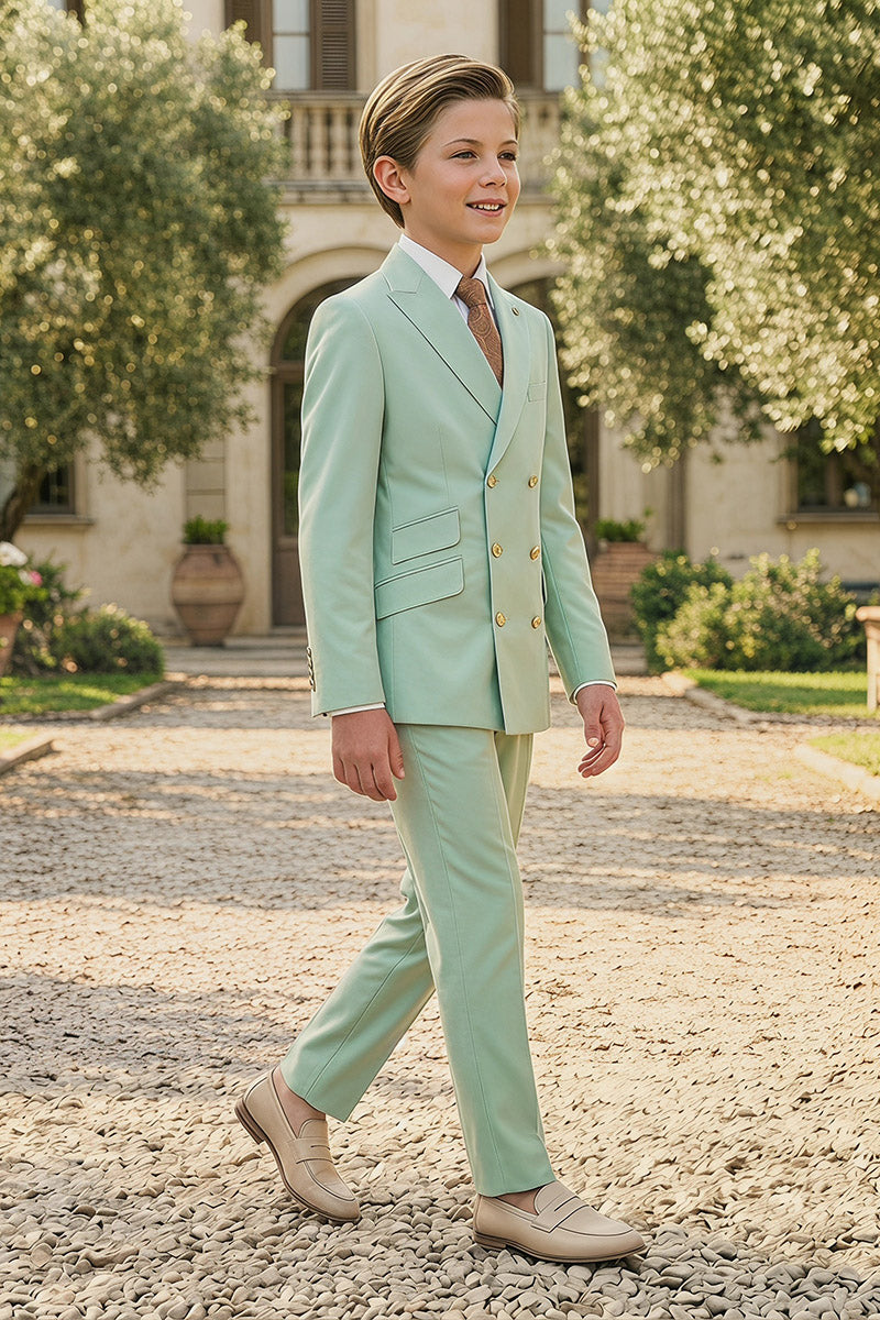Boys Mint Green Double-Breasted 2-Piece Suit