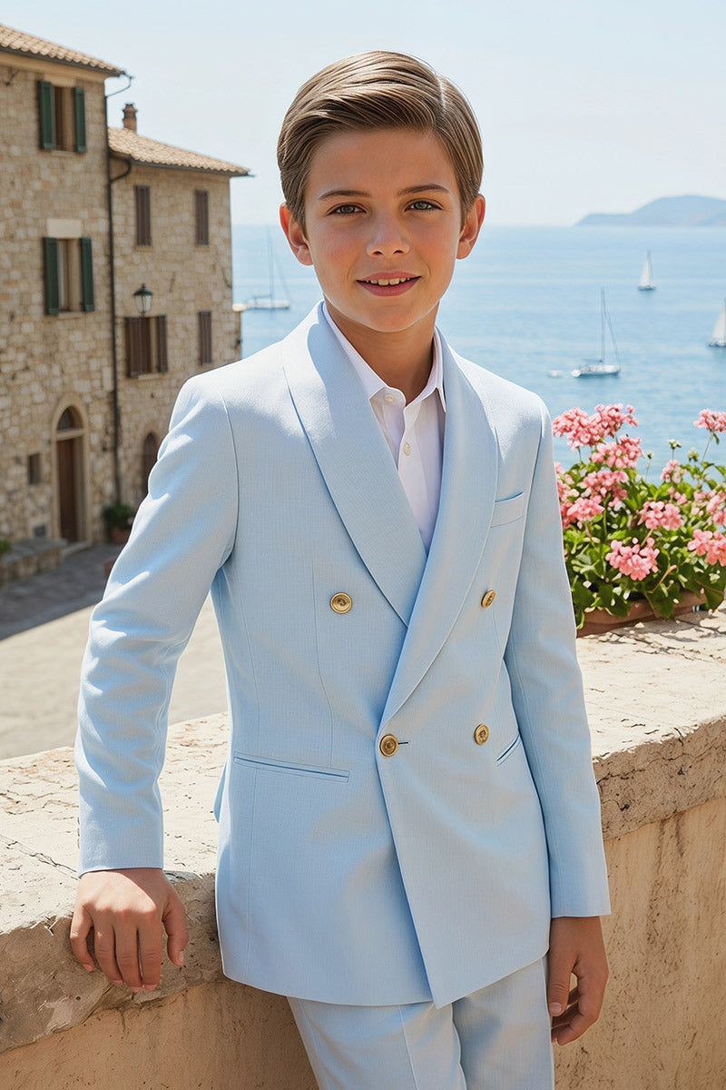 Boys Light Blue Double-Breasted 2-Piece Suit