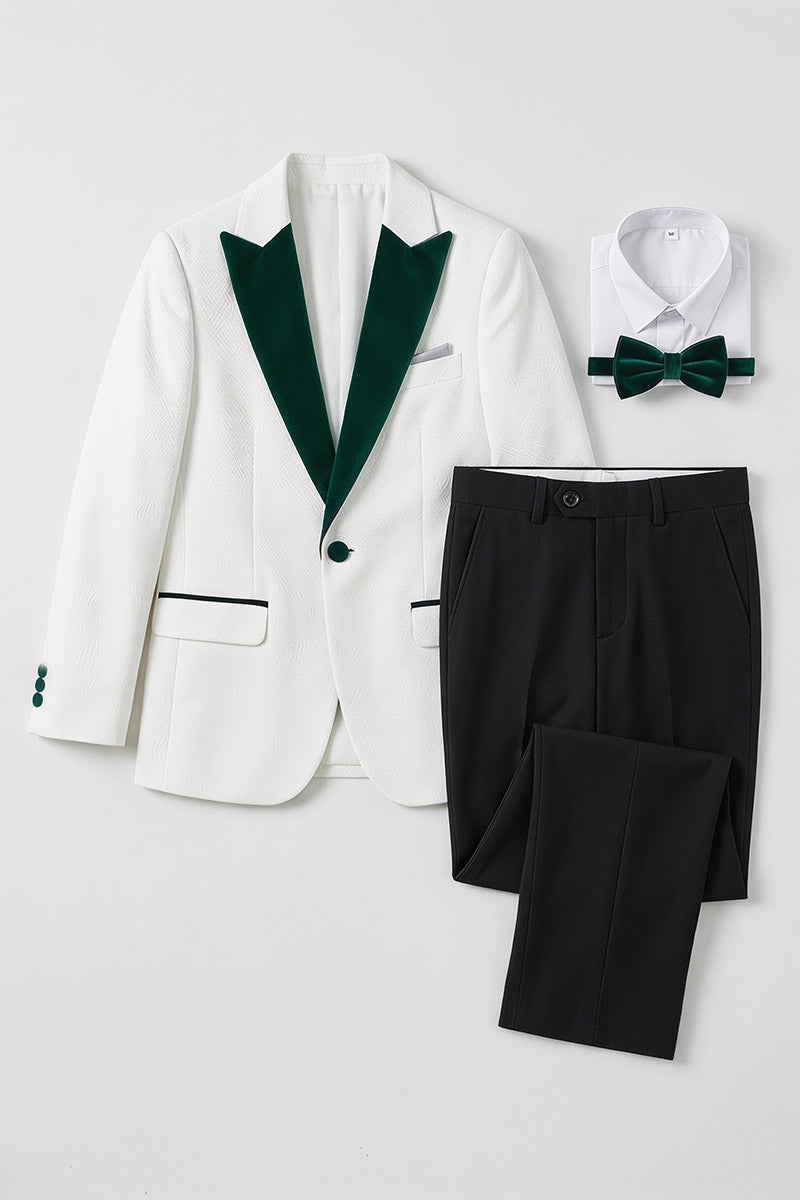 Boys White Tuxedo with Green Shawl Lapel 2-Piece Suit