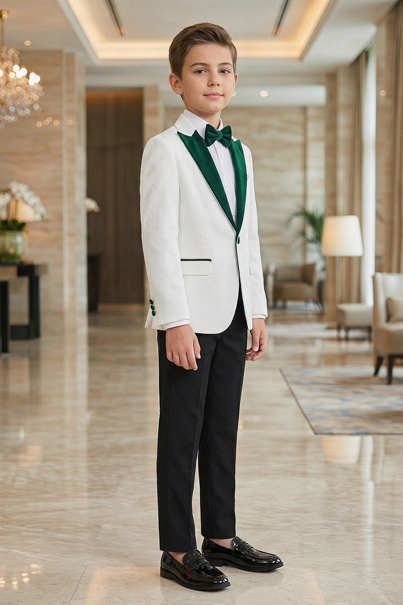 Boys White Tuxedo with Green Shawl Lapel 2-Piece Suit