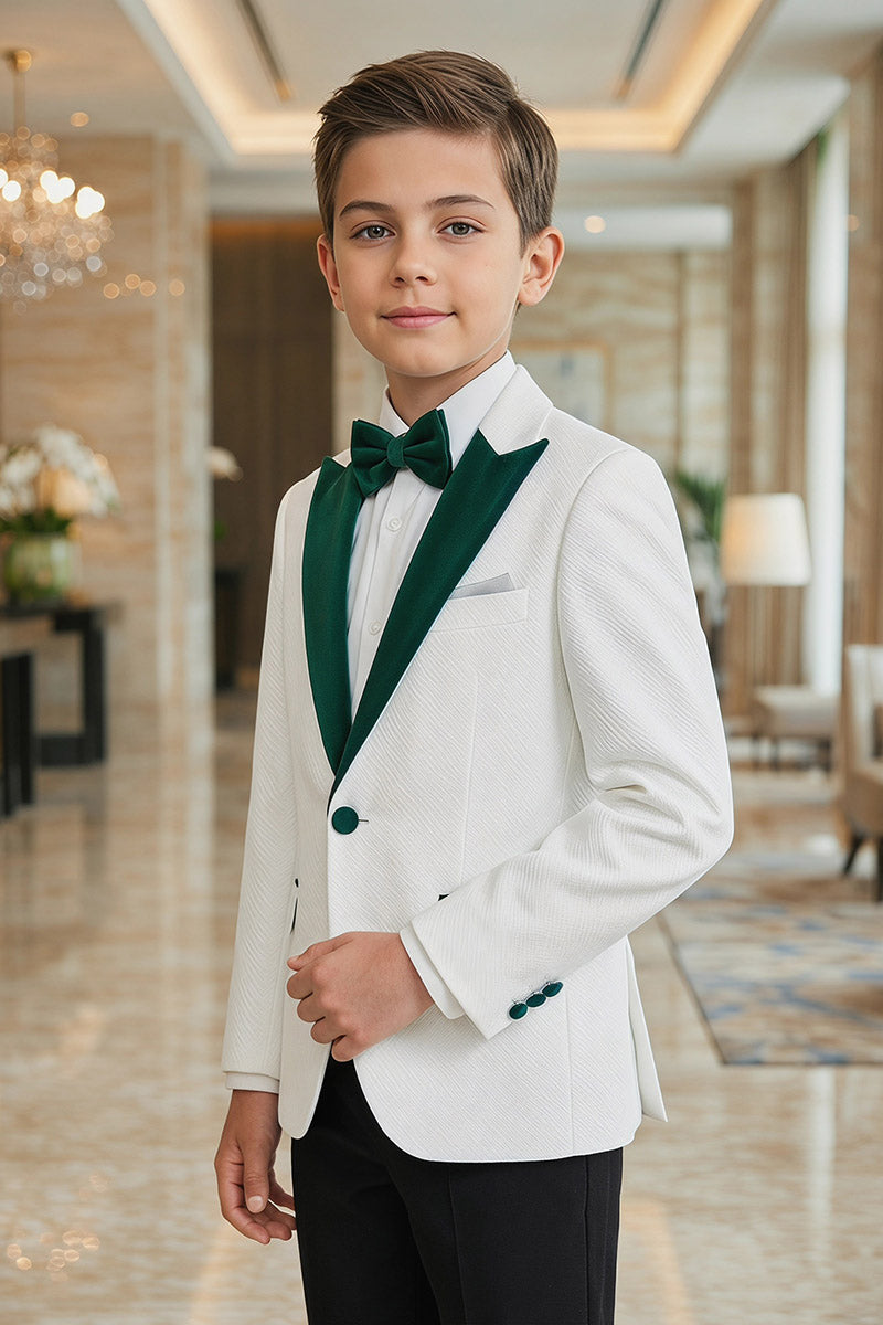 Boys White Tuxedo with Green Shawl Lapel 2-Piece Suit