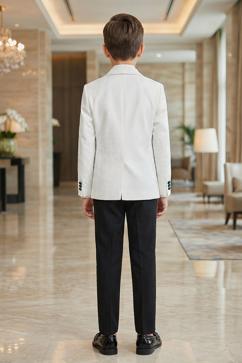 Boys White Tuxedo with Green Shawl Lapel 2-Piece Suit