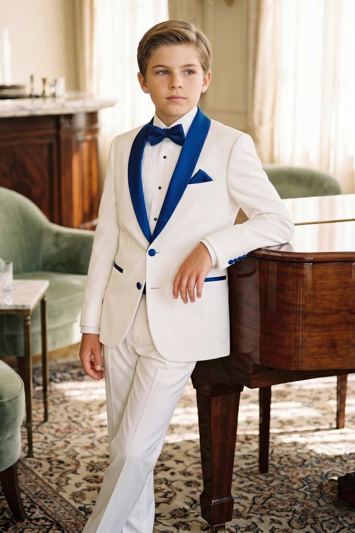 White And Blue Single-Breasted 2-Piece Suit