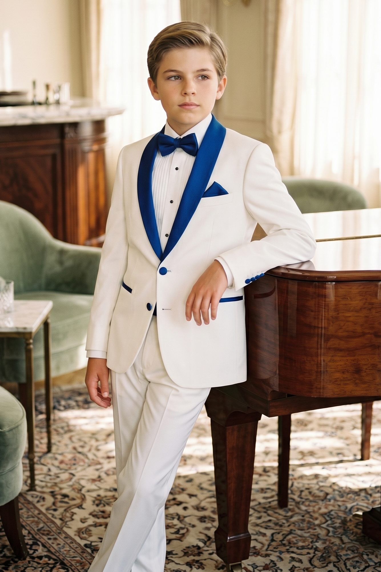 White And Blue Single-Breasted 2-Piece Suit