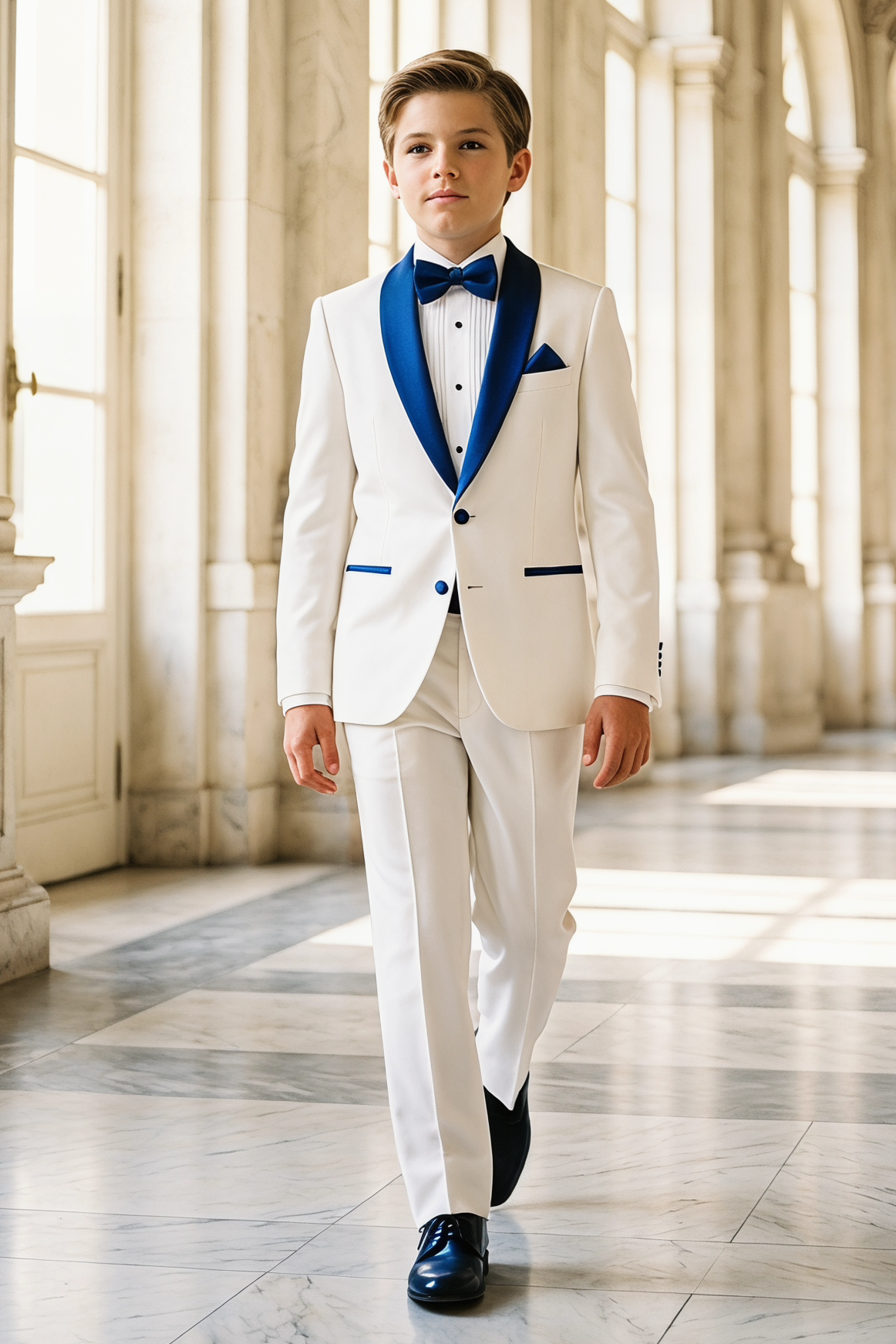 White And Blue Single-Breasted 2-Piece Suit