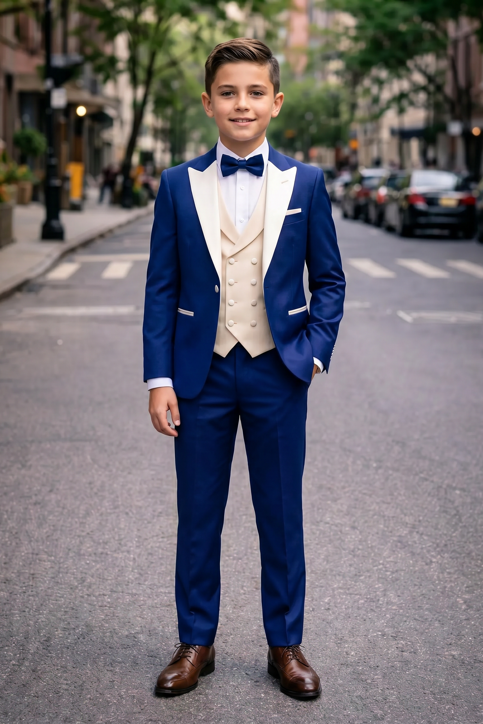 Navy Blue And White Serge 3-Piece Suit