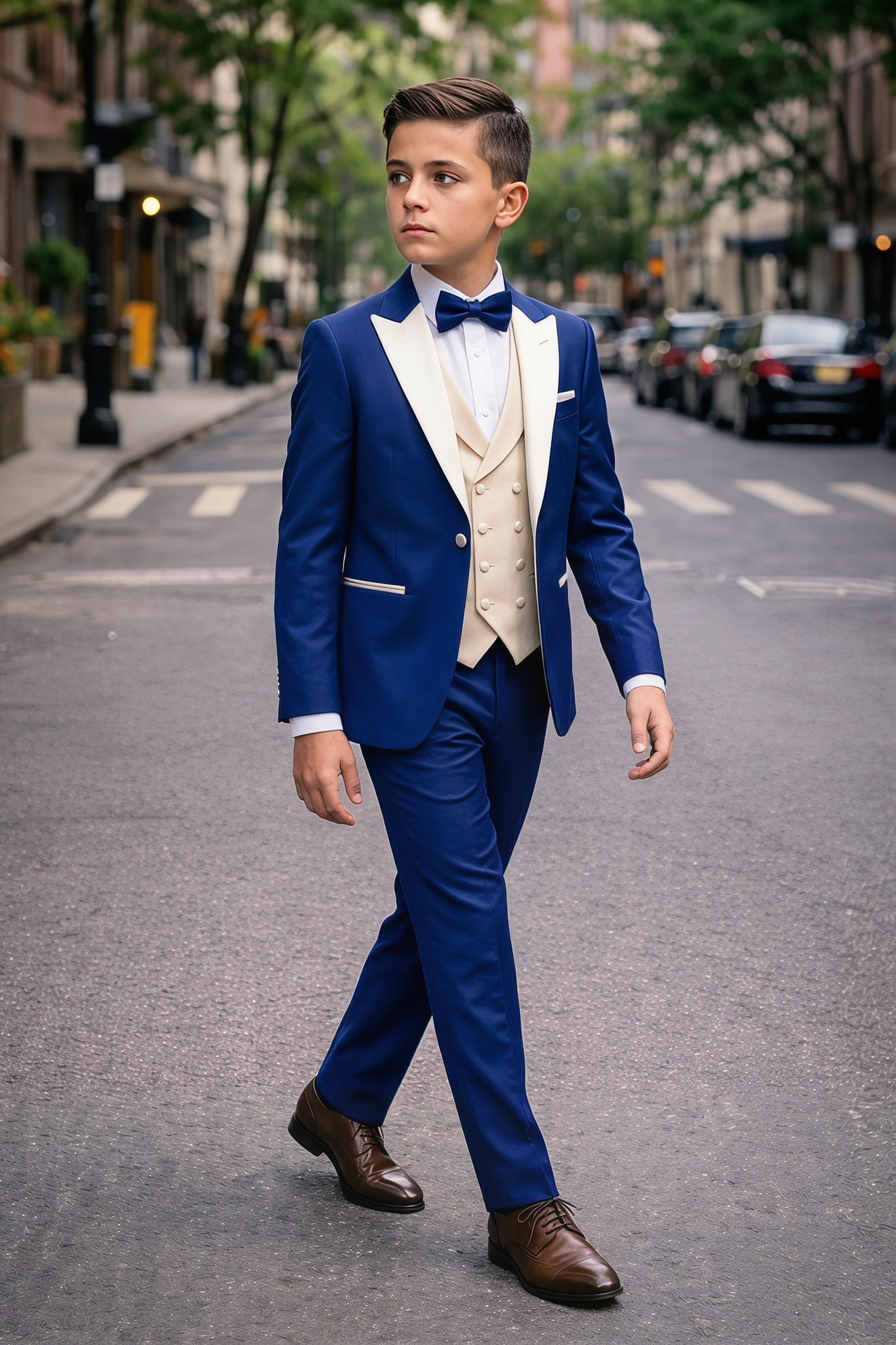 Navy Blue And White Serge 3-Piece Suit