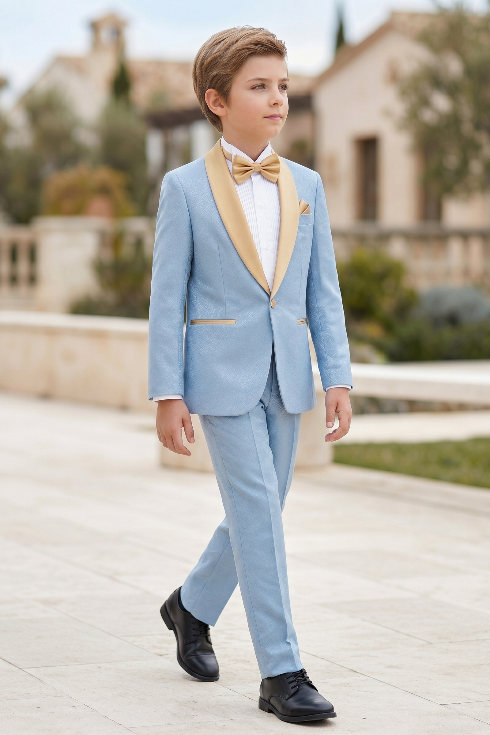Light Blue Jacquard Satin Single-Breasted 2-Piece Suit