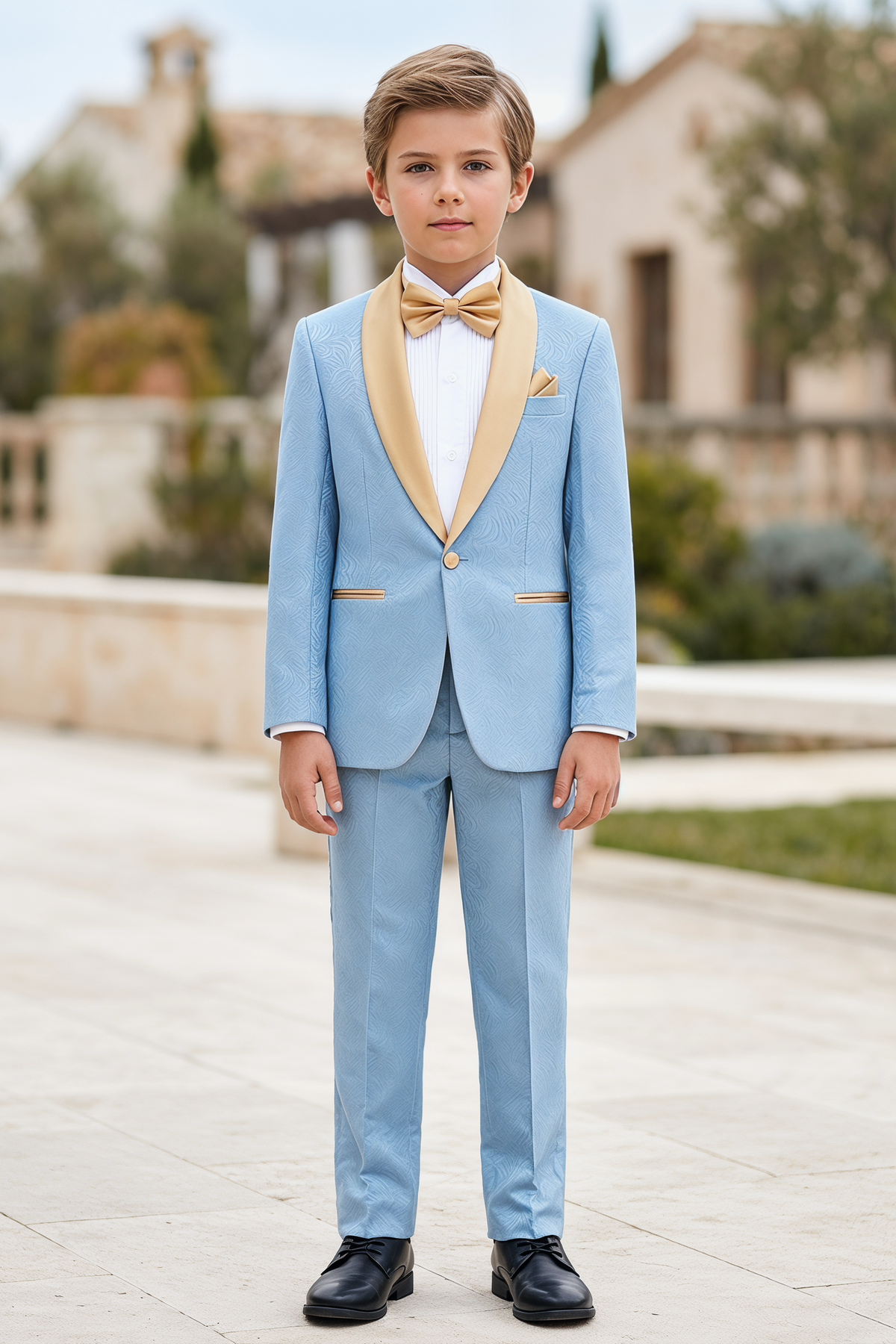 Light Blue Jacquard Satin Single-Breasted 2-Piece Suit