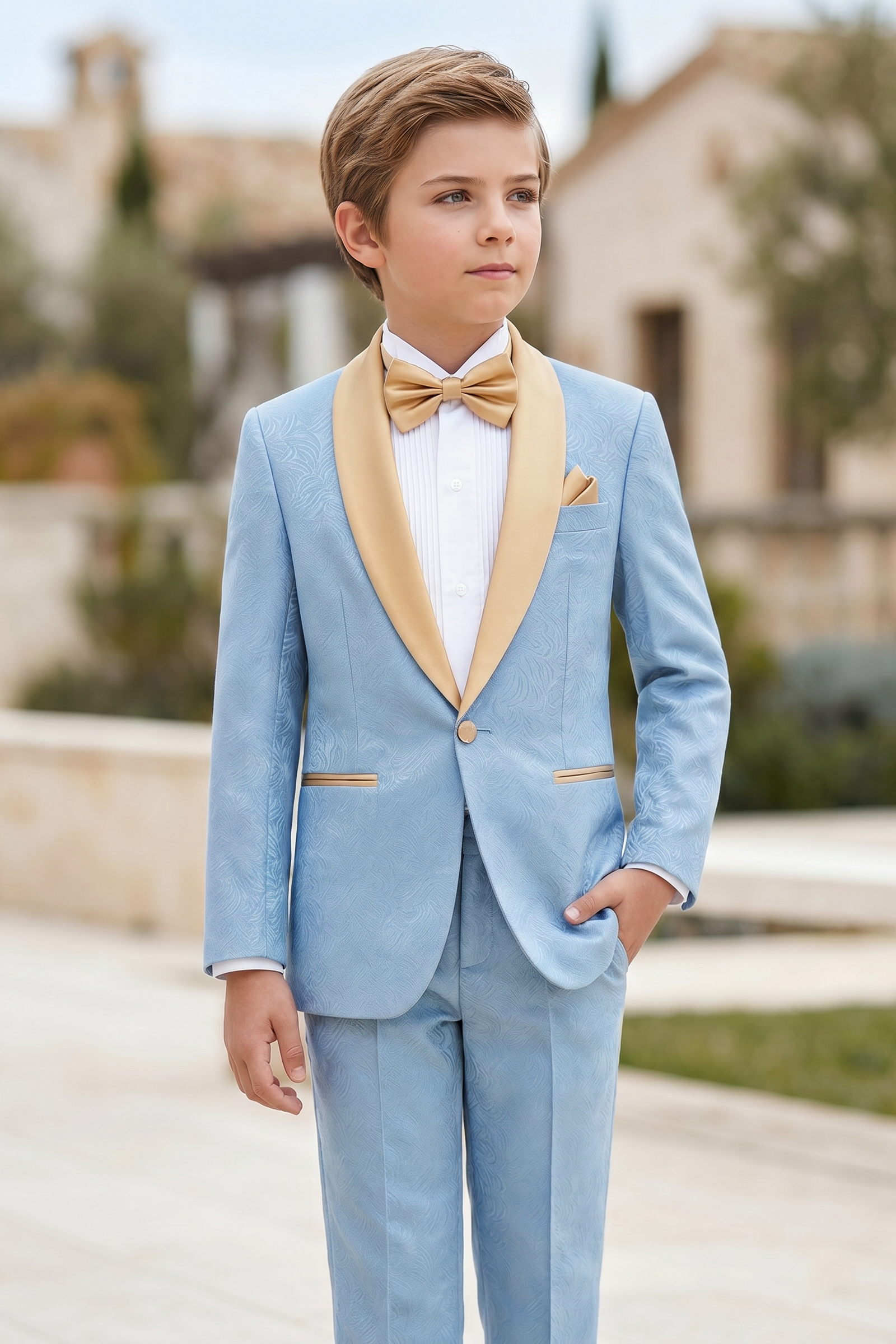 Light Blue Jacquard Satin Single-Breasted 2-Piece Suit