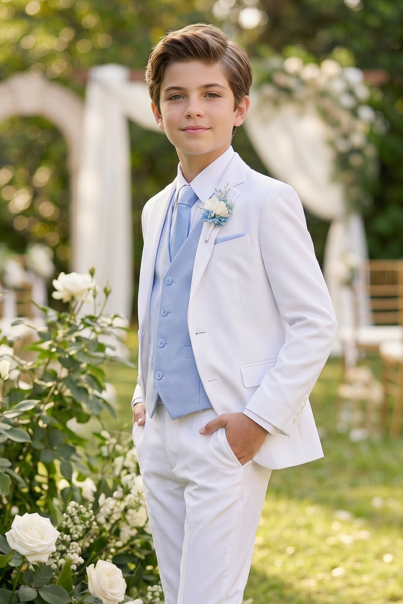 White And Light Blue Serge 3-Piece Suit