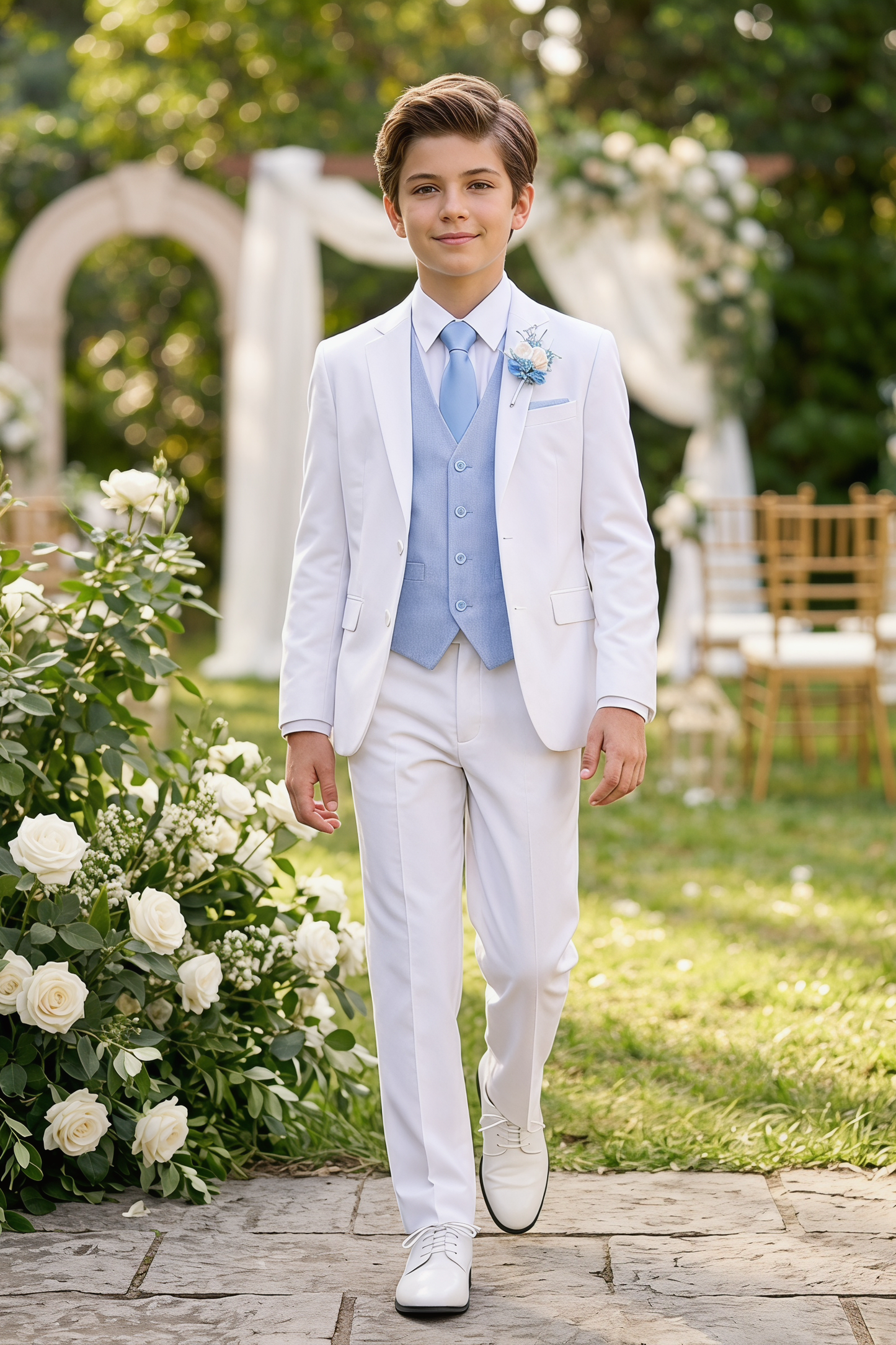 White And Light Blue Serge 3-Piece Suit