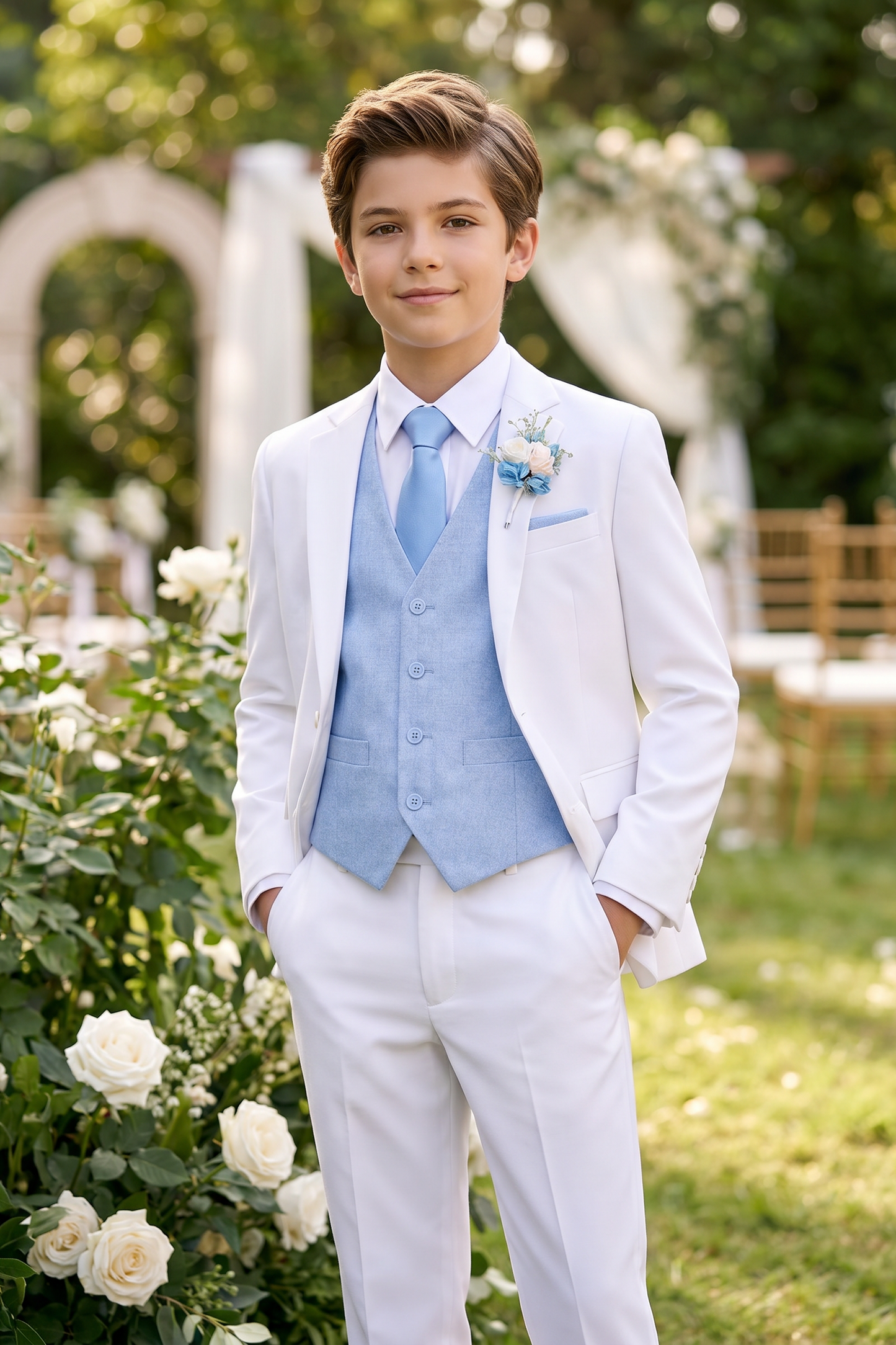 White And Light Blue Serge 3-Piece Suit