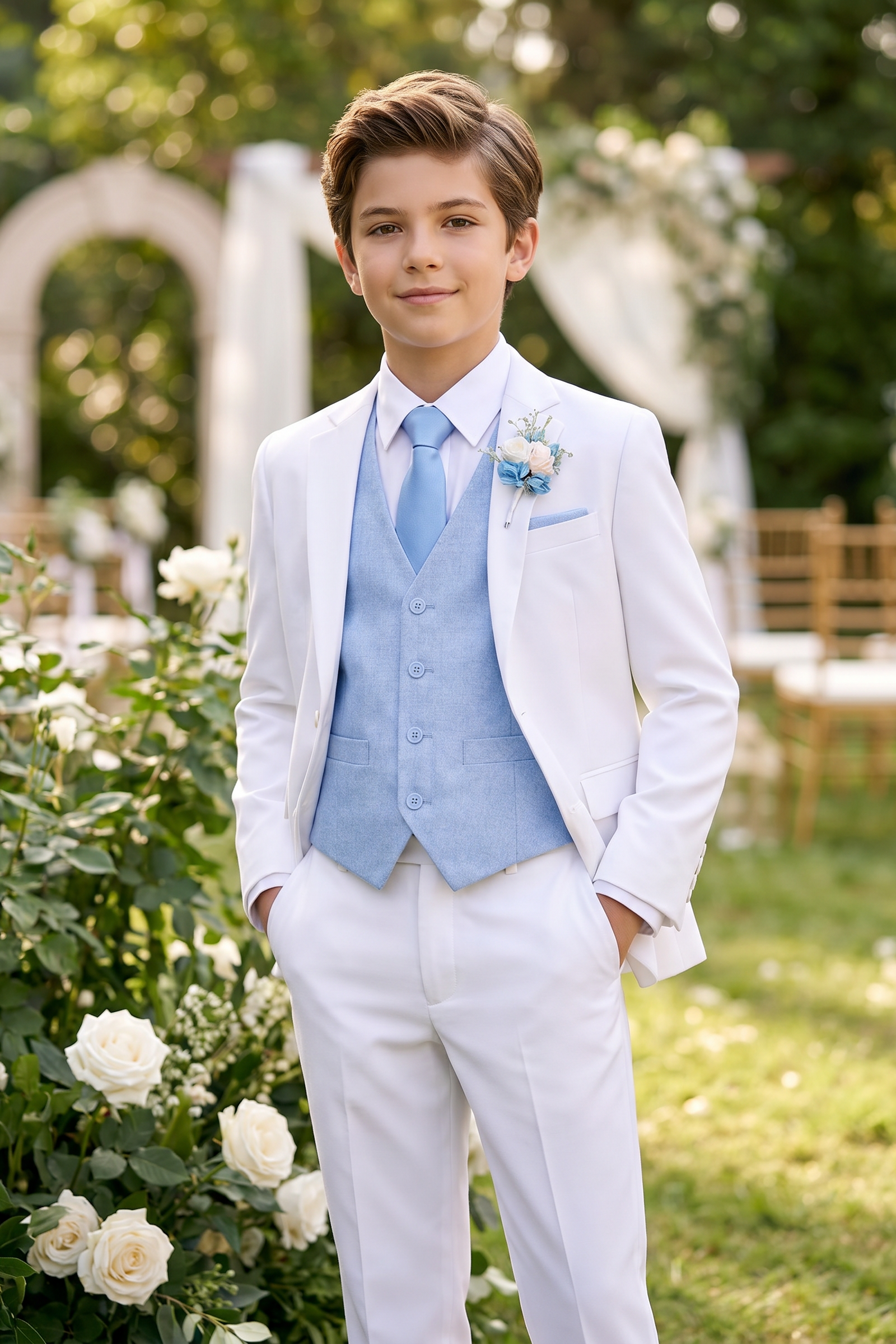 White And Light Blue Serge 3-Piece Suit