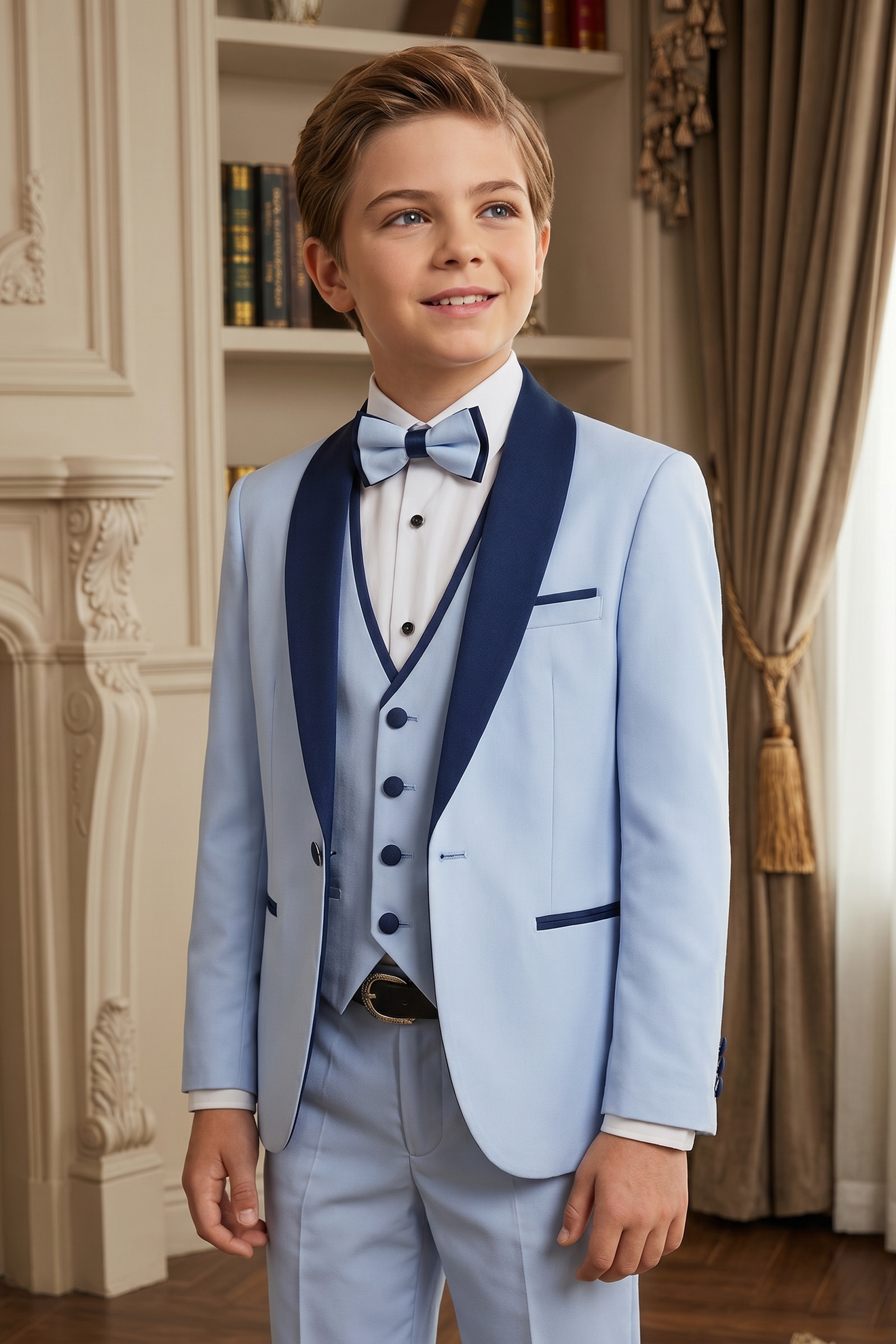 Light Blue And Dark Blue Color-Blocked 3-Piece Suit