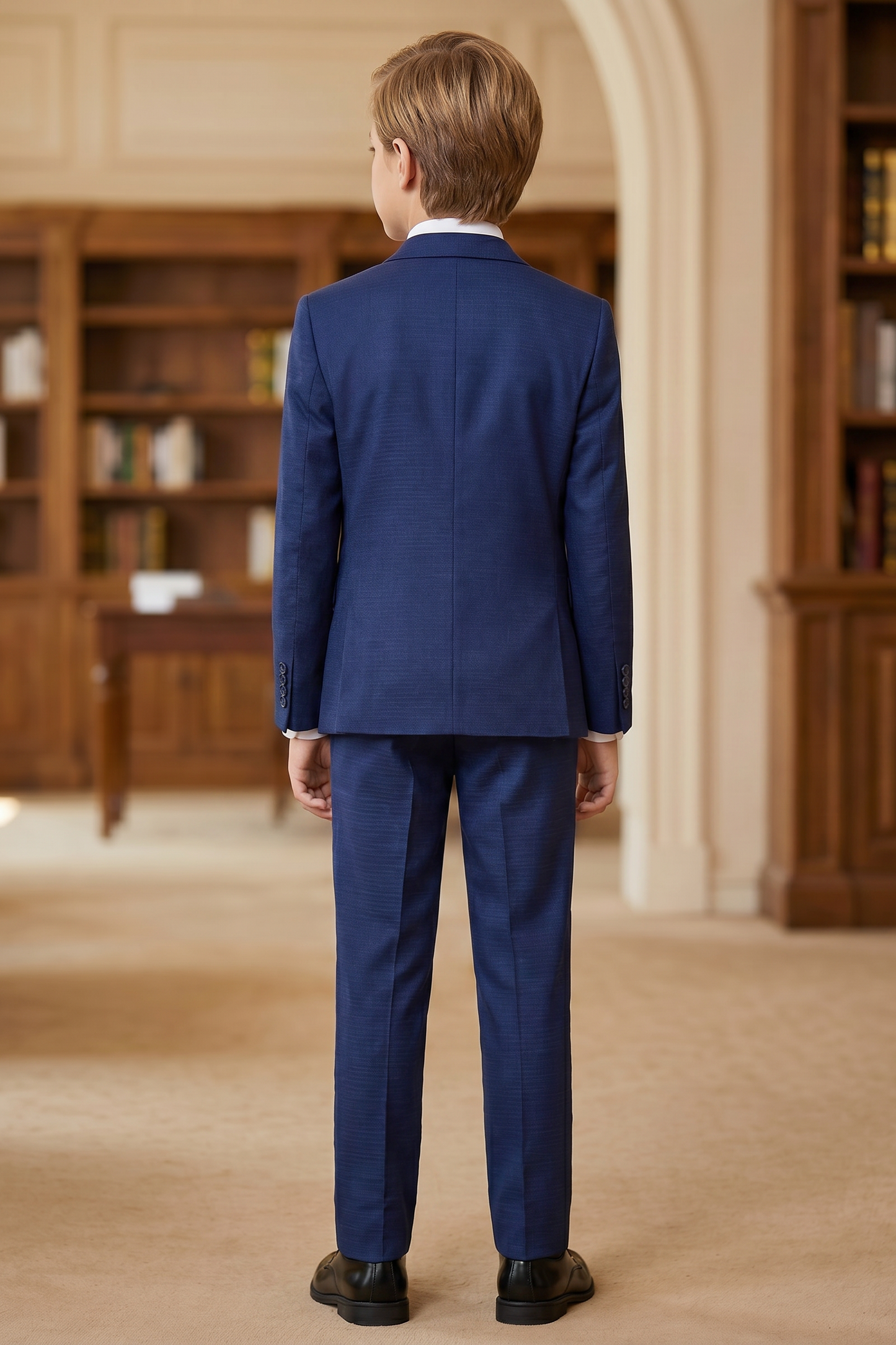 Navy Blue Plaid Serge 3-Piece Suit