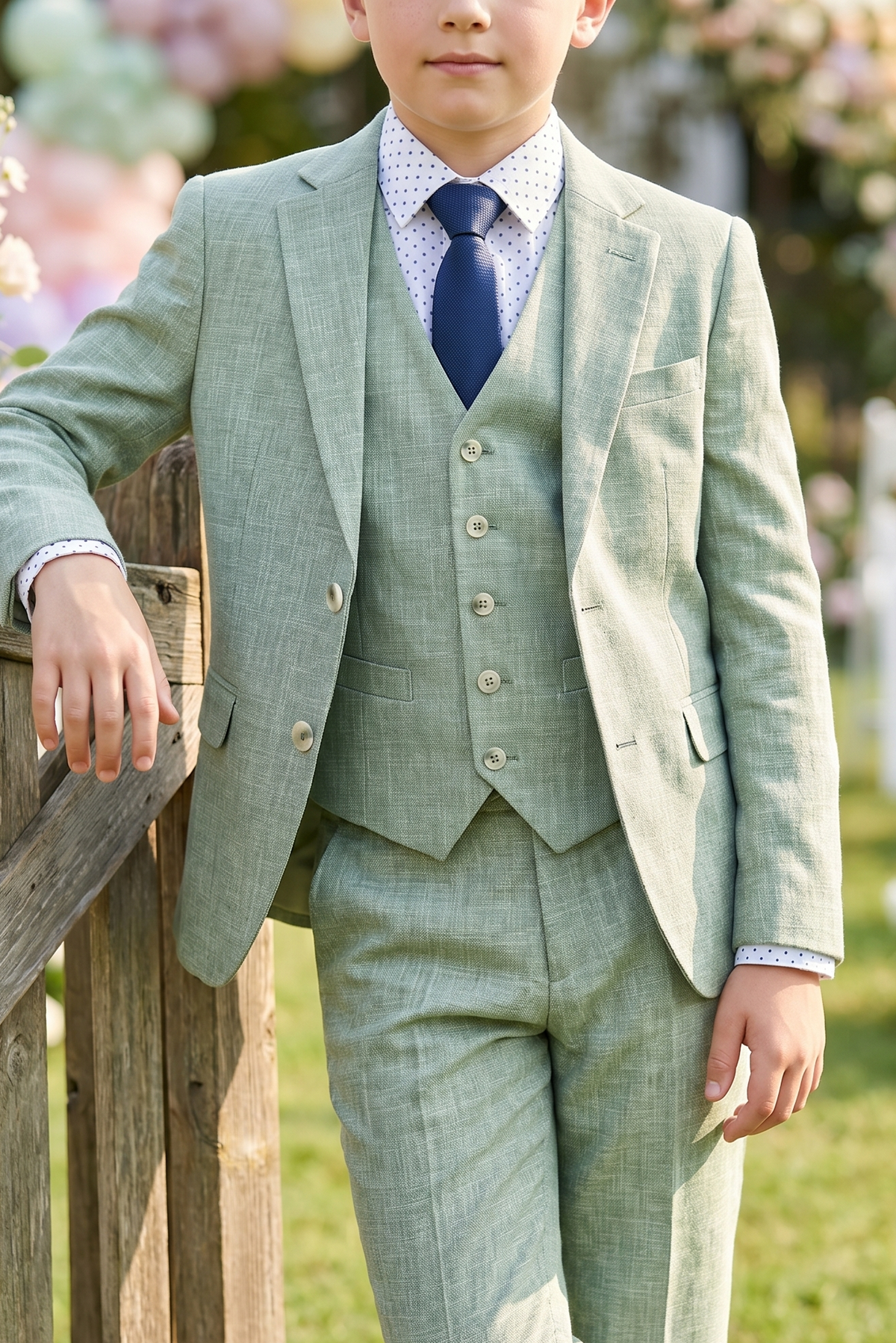 Matcha Green Cotton Linen Single-Breasted 3-Piece Suit