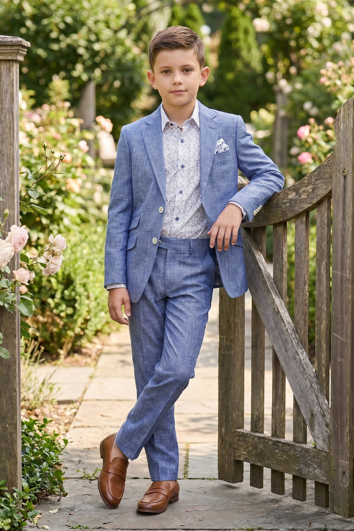 Denim Blue Cotton Linen Single-Breasted 2-Piece Suit