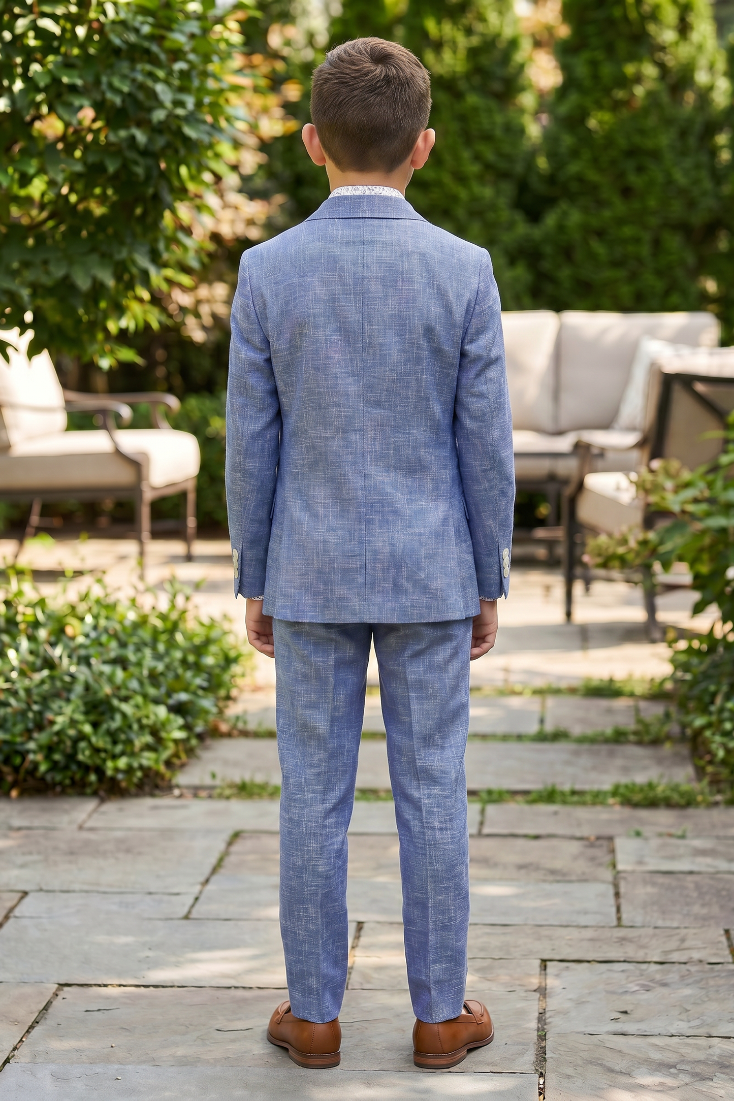 Denim Blue Cotton Linen Single-Breasted 2-Piece Suit