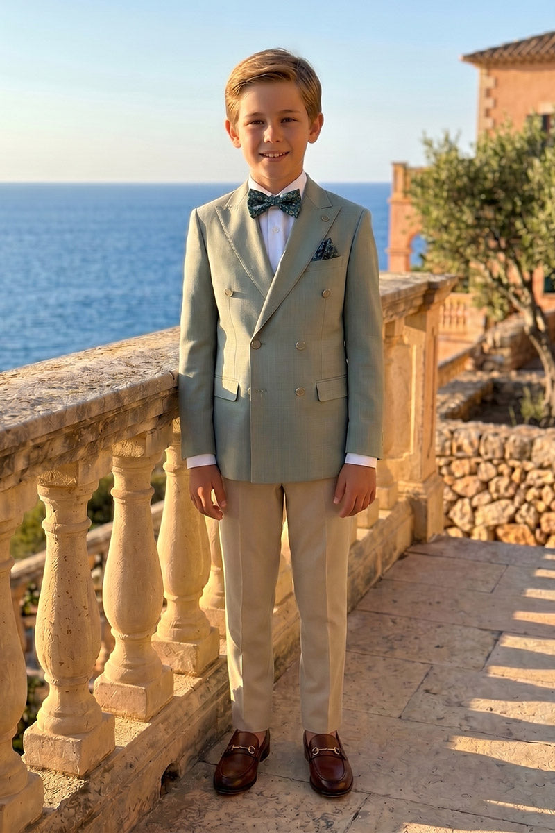 Boys Sage Green Double-Breasted 2-Piece Suit for Weddings & Formal Events