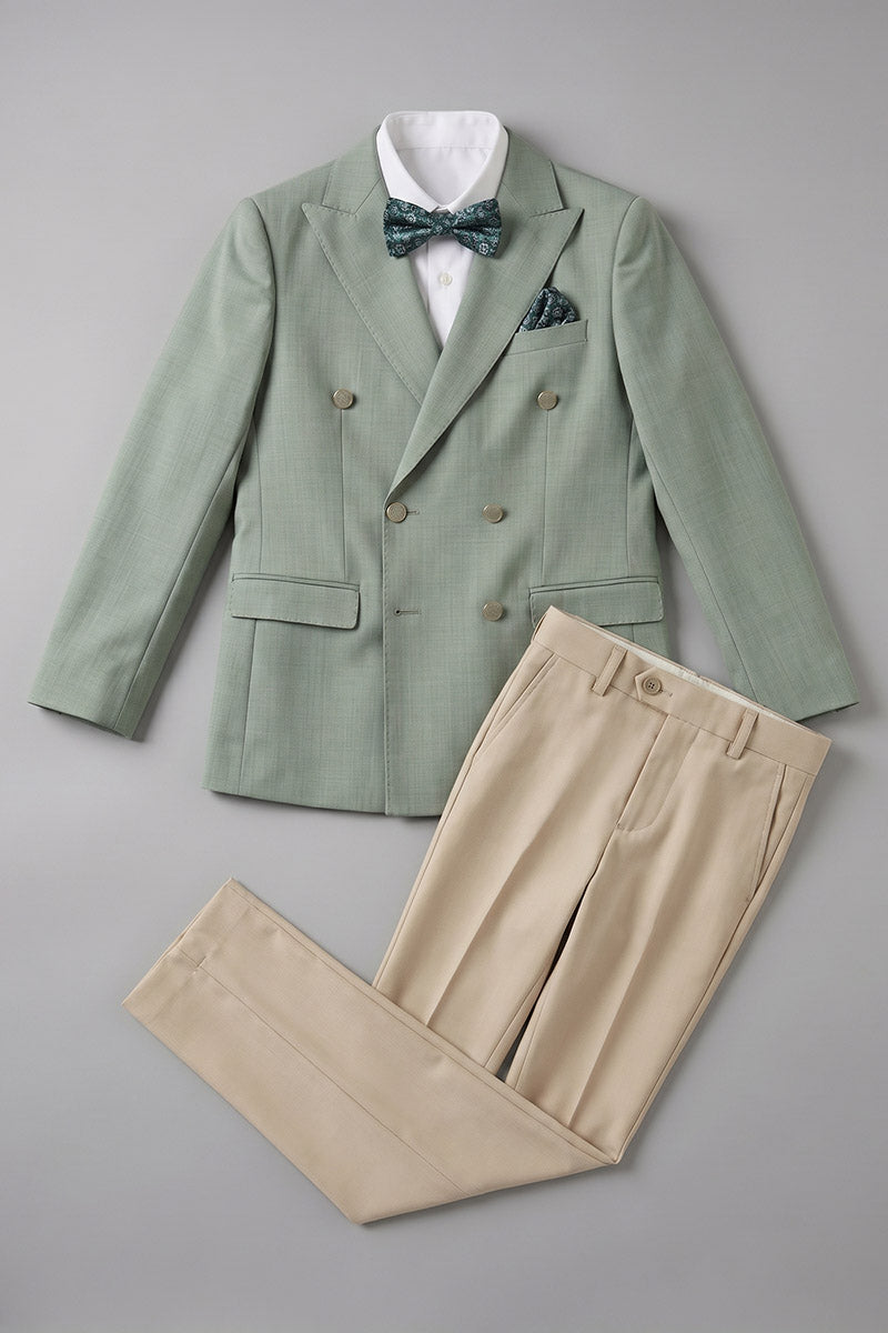 Boys Sage Green Double-Breasted 2-Piece Suit for Weddings & Formal Events