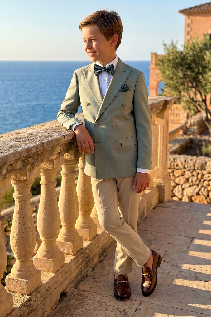 Boys Sage Green Double-Breasted 2-Piece Suit for Weddings & Formal Events