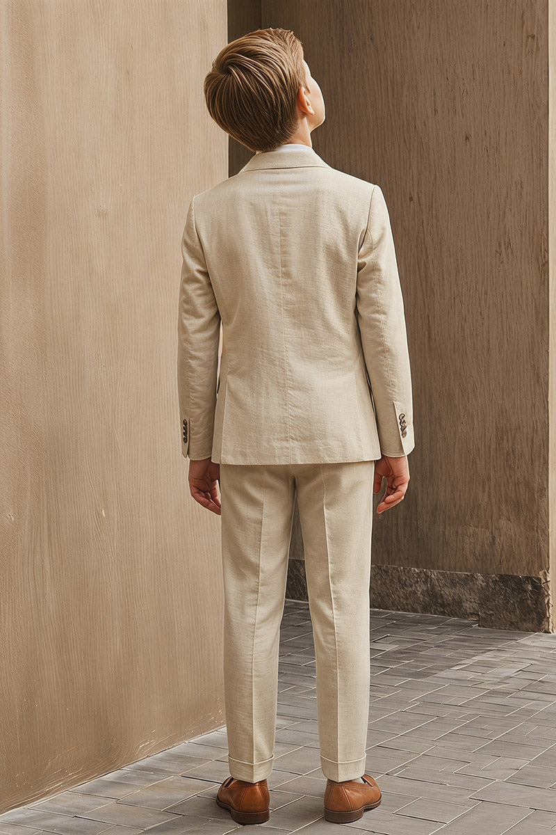 Boys Beige Linen-Blend 2-Piece Suit for Weddings & Formal Events