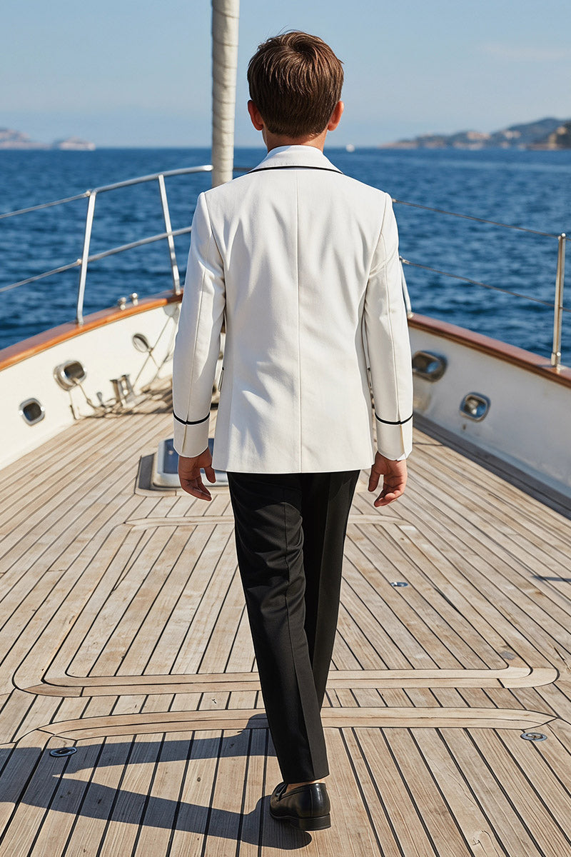 Boys White Tuxedo with Black Trim and Trousers 2-Piece Suit