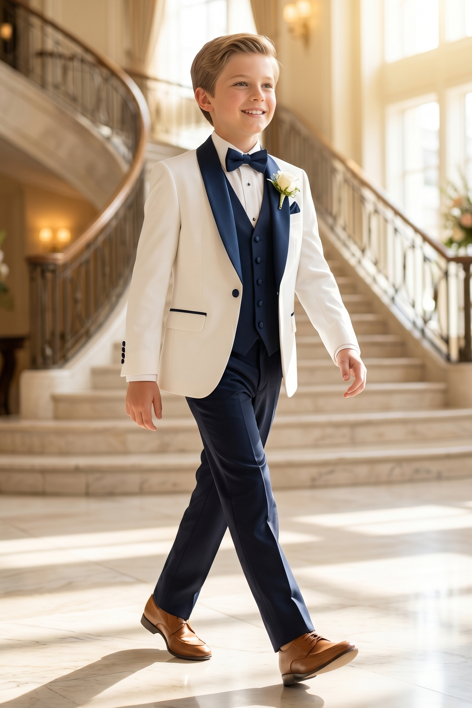 Navy Blue And White Serge 3-Piece Suit