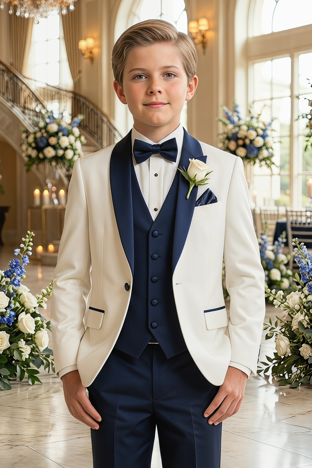 Navy Blue And White Serge 3-Piece Suit
