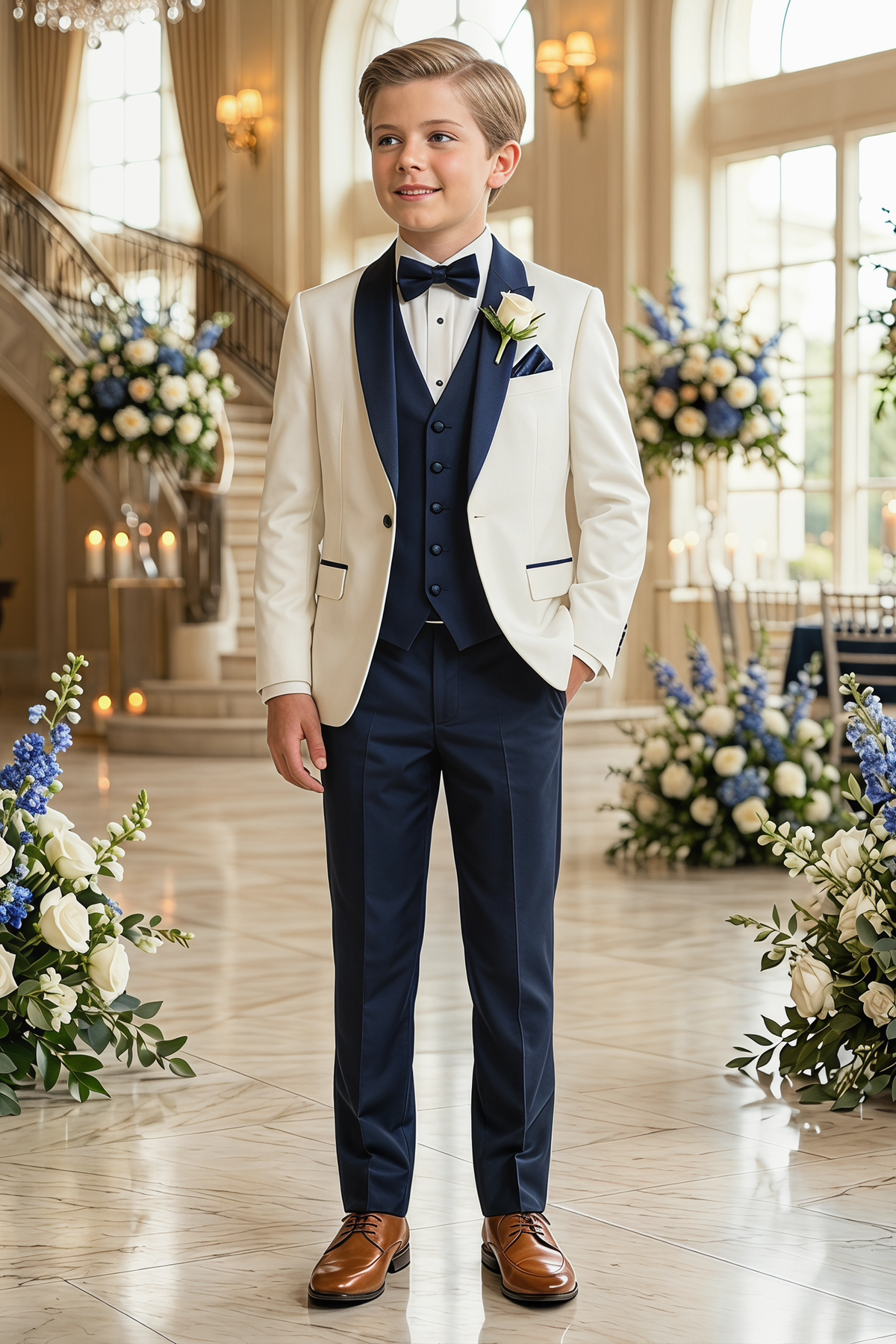 Navy Blue And White Serge 3-Piece Suit