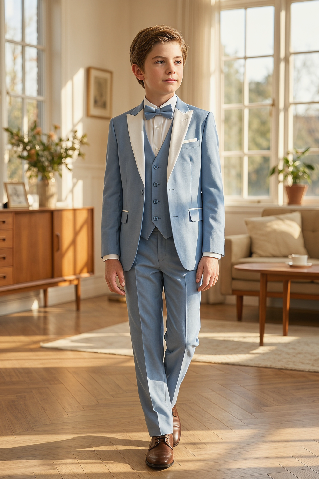 Light Blue And White Serge 3-Piece Suit