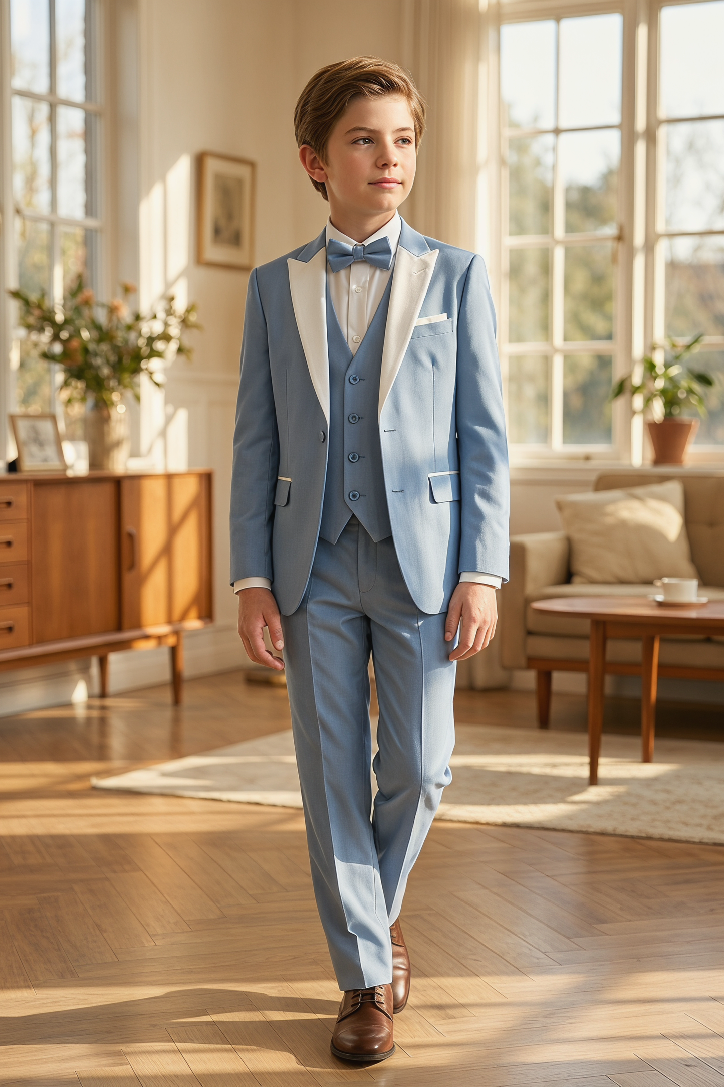 Light Blue And White Serge 3-Piece Suit