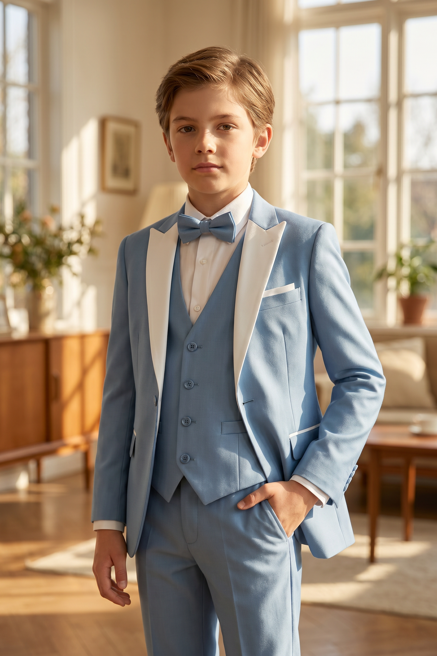 Light Blue And White Serge 3-Piece Suit