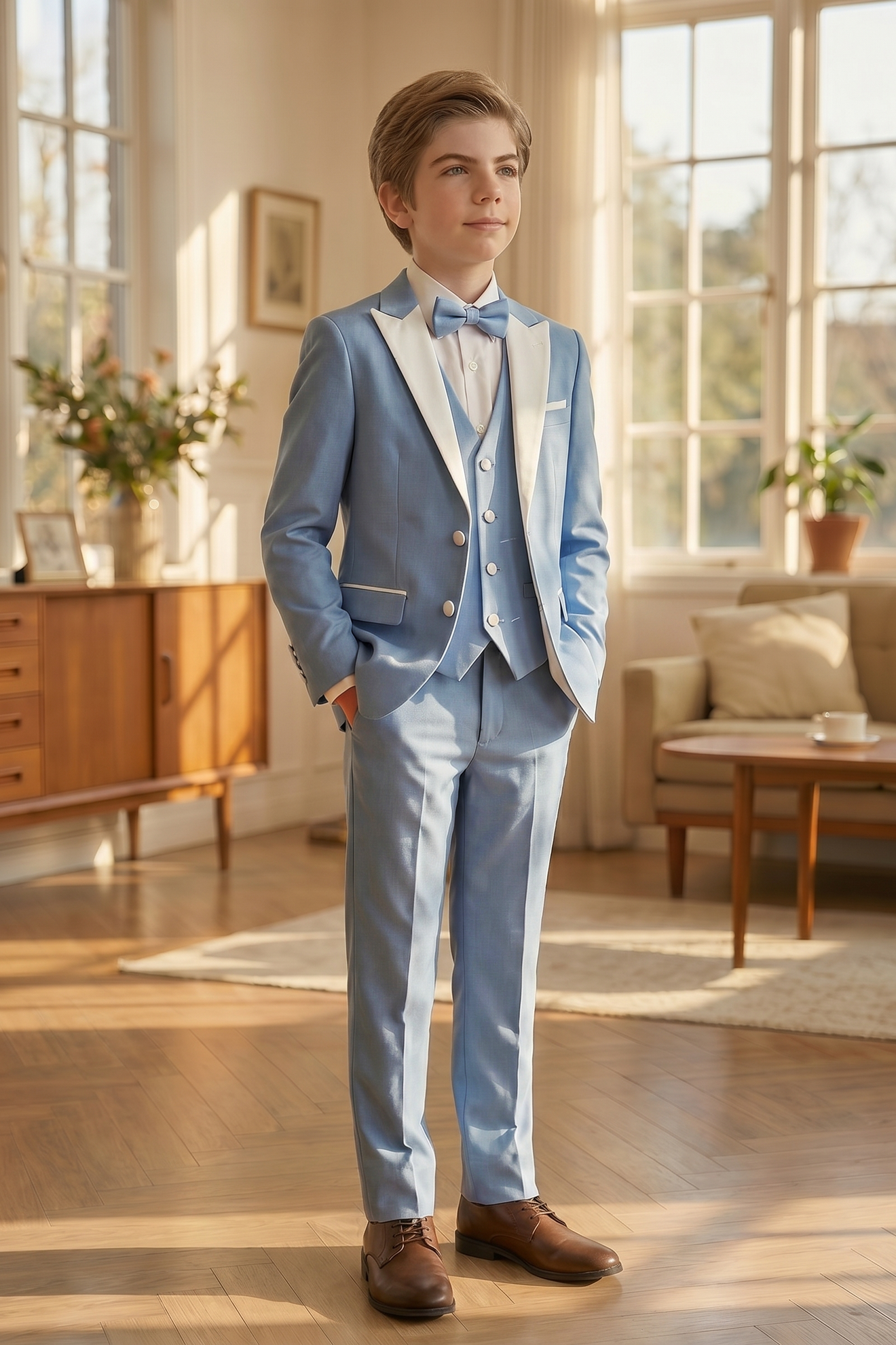 Light Blue And White Serge 3-Piece Suit