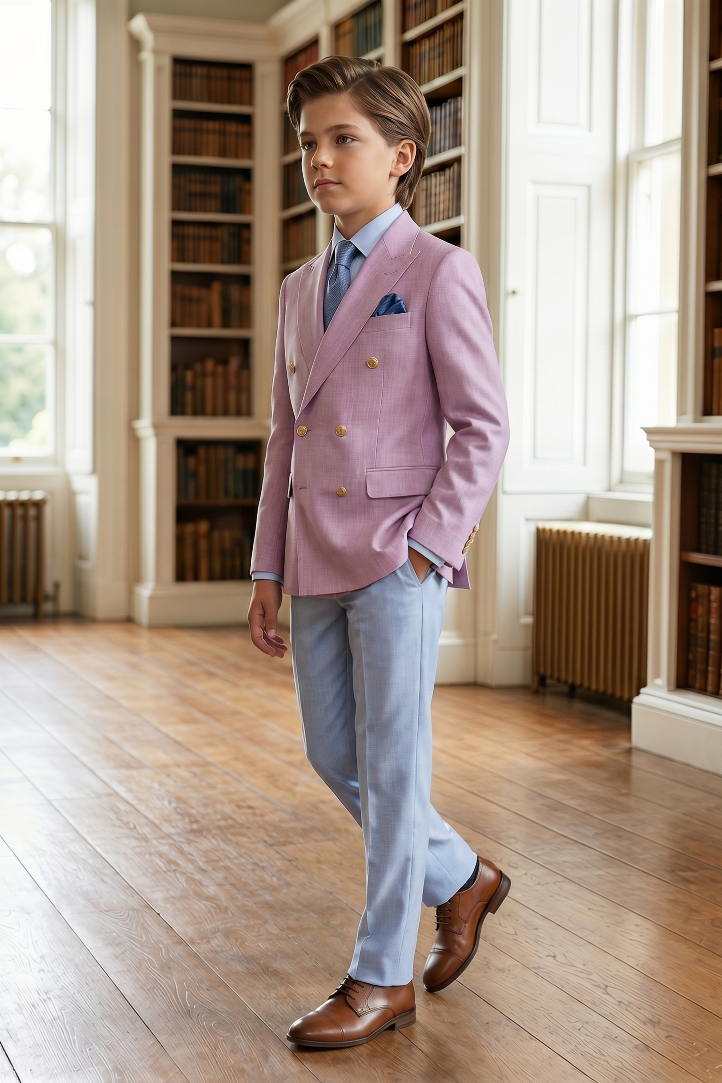Light Pink And Light Blue Cotton Linen 2-Piece Suit