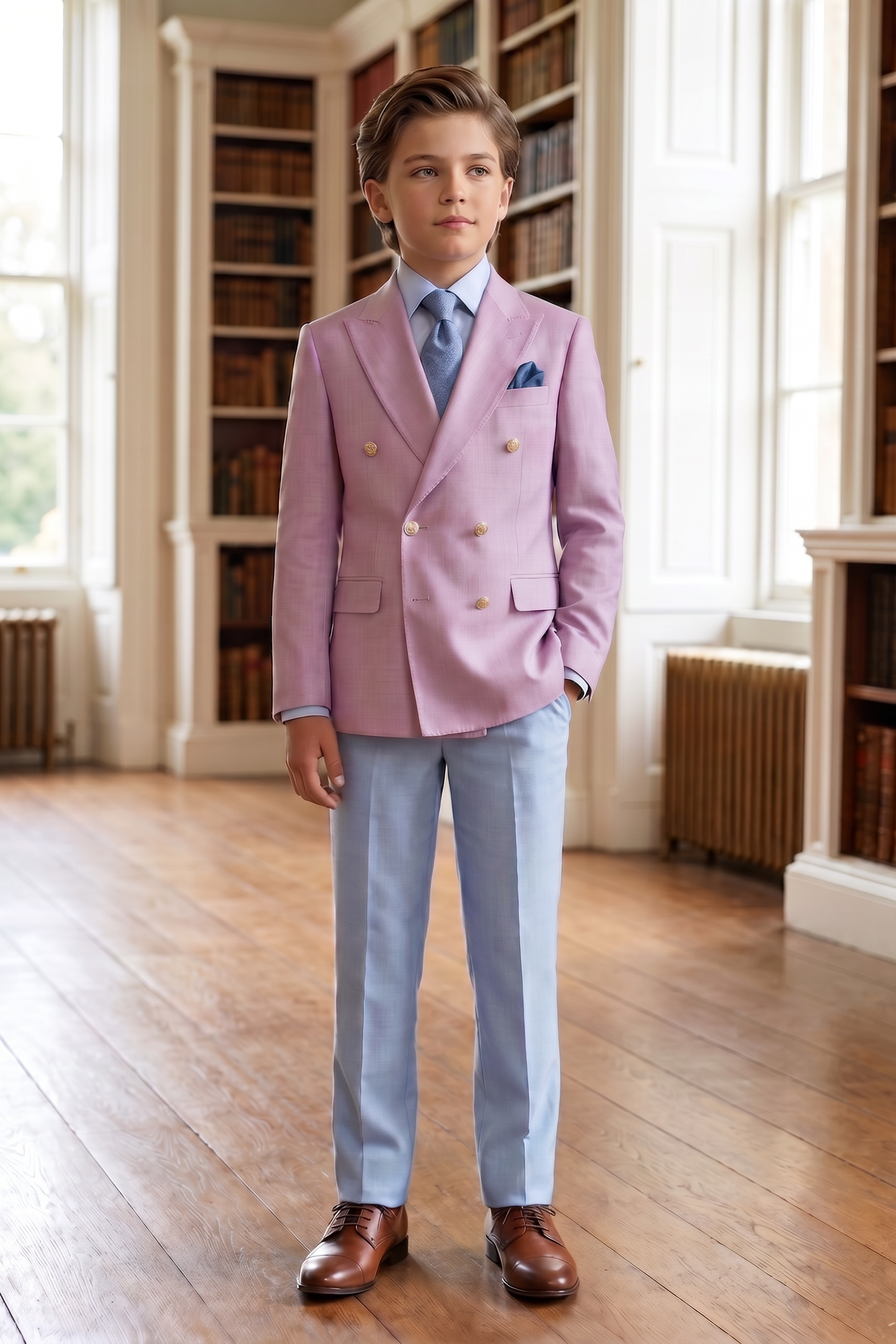 Light Pink And Light Blue Cotton Linen 2-Piece Suit
